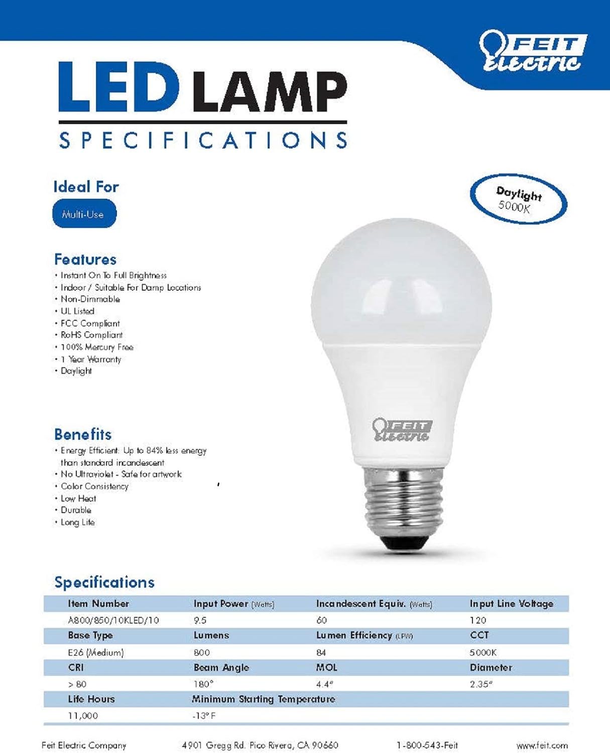 BULB LED A19 DAY 10W