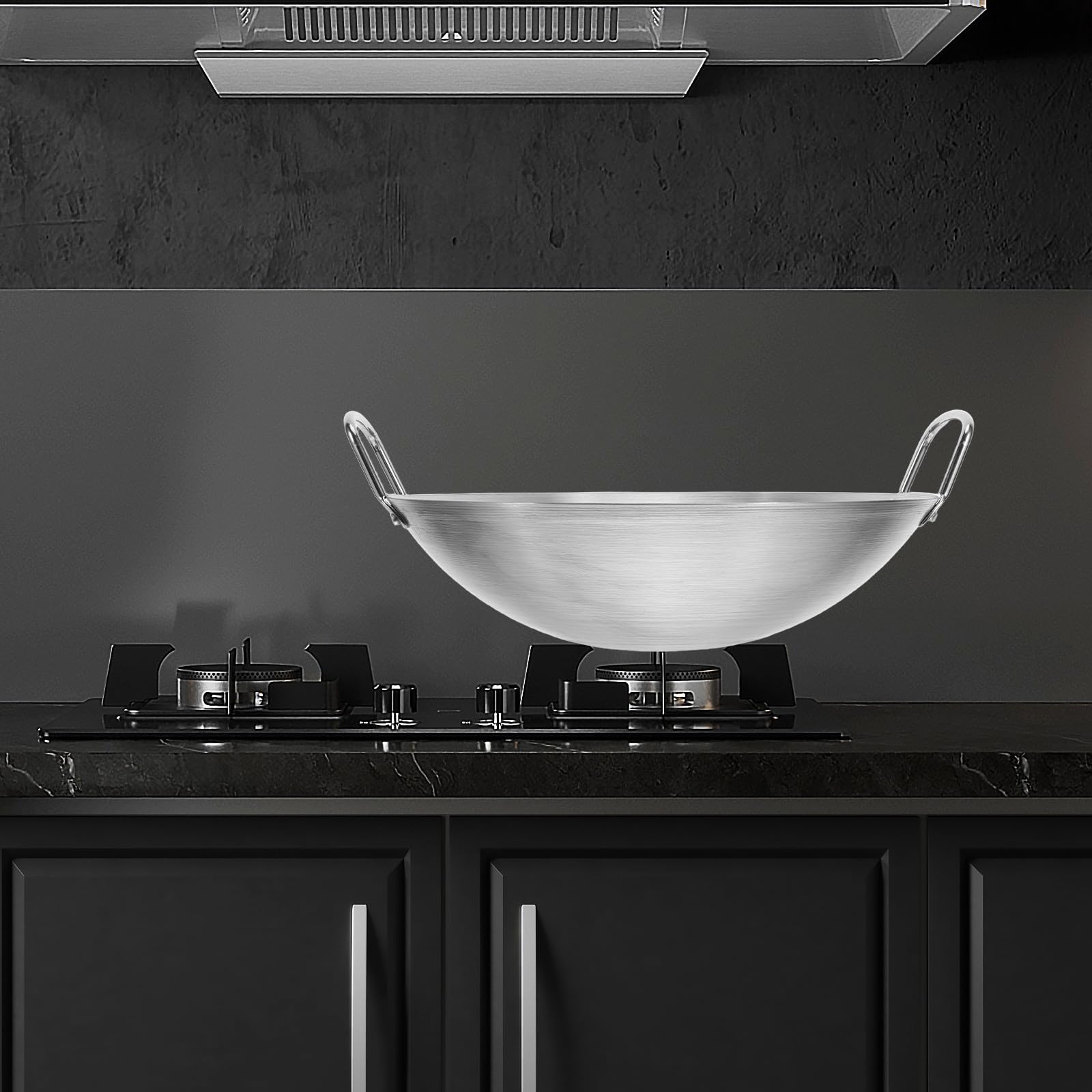 Gadpiparty Wok in Acciaio Inossidabile Fondo Rotondo per Cottura Uniforme, Grande Capacità Argento, fare Bbq e Patate Fritte