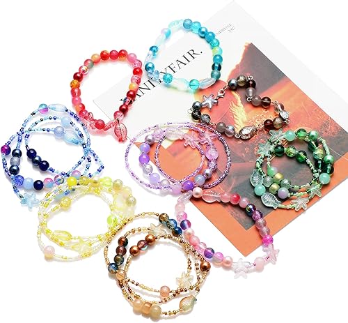 Miniatura 6 de Kit de 760 piezas de cuentas mixtas para manualidades, kit de fabricación de pulseras de cuentas de vidrio rosa, cuentas de cristal redondas de