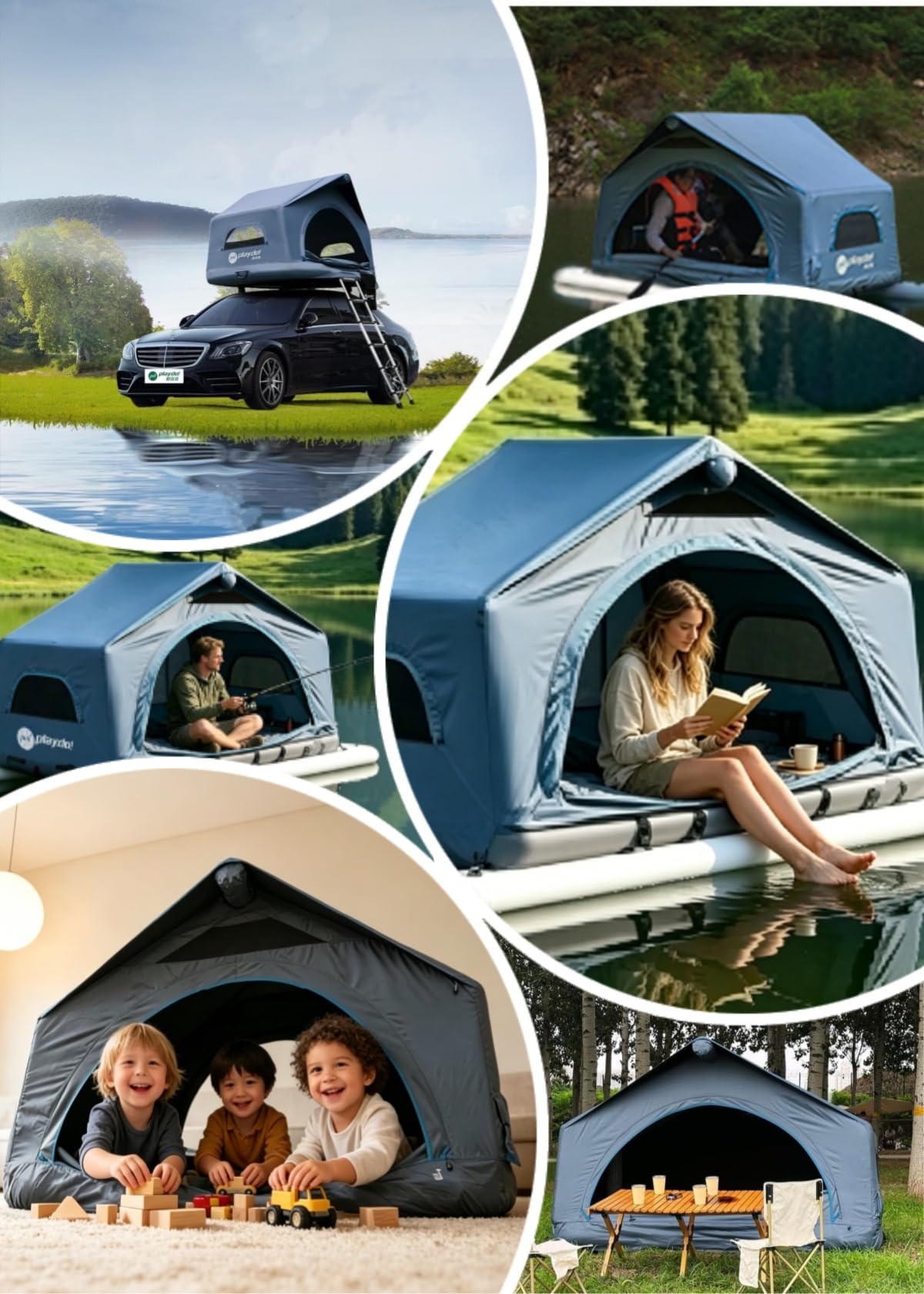 TentHome Tenda da Tetto Auto 2-3 Posti, Tenda Gonfiabile da Campeggio per Auto sul Tetto per SUV Jeep Van Furgone Roulotte Pick up, Facile da Montare, Portatile, Impermeabile, Anti UV