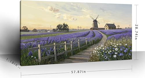 Vista 165 de Lienzo decorativo para pared, baño, estilo bohemio, costero, granja, vaca, montaña, flor, ilustración, obra de arte floral, paisaje rústico de Arte