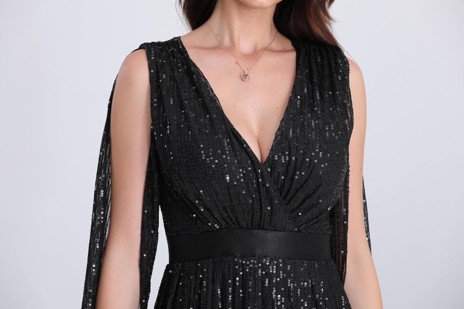 Women's Sequins Deep V Fashion Slit Shoulder Maxi Dresses Formal Evening Gowns. - Image 6