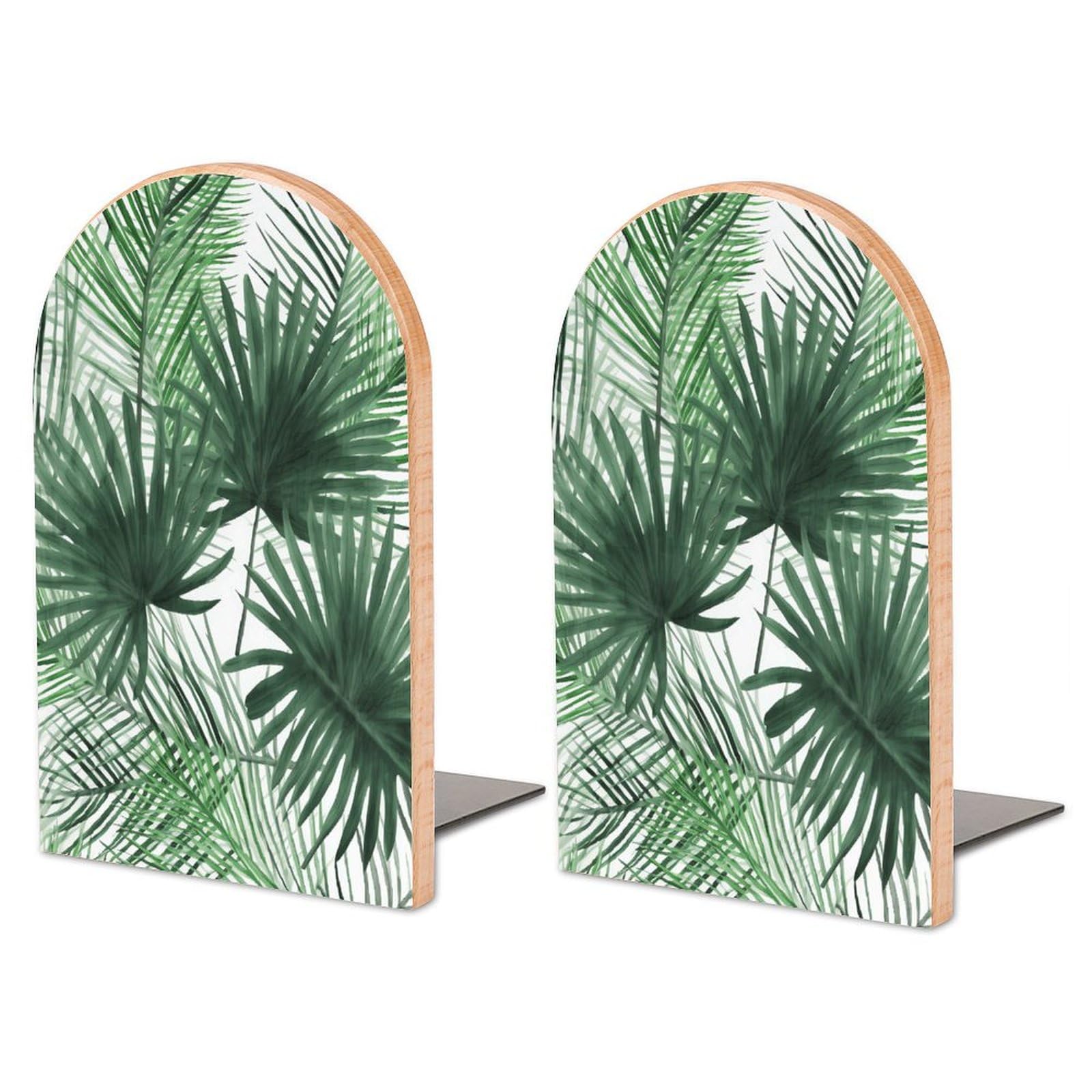 Serre-livres réglables en hêtre et fer motif palmier pour l'organisation des livres
