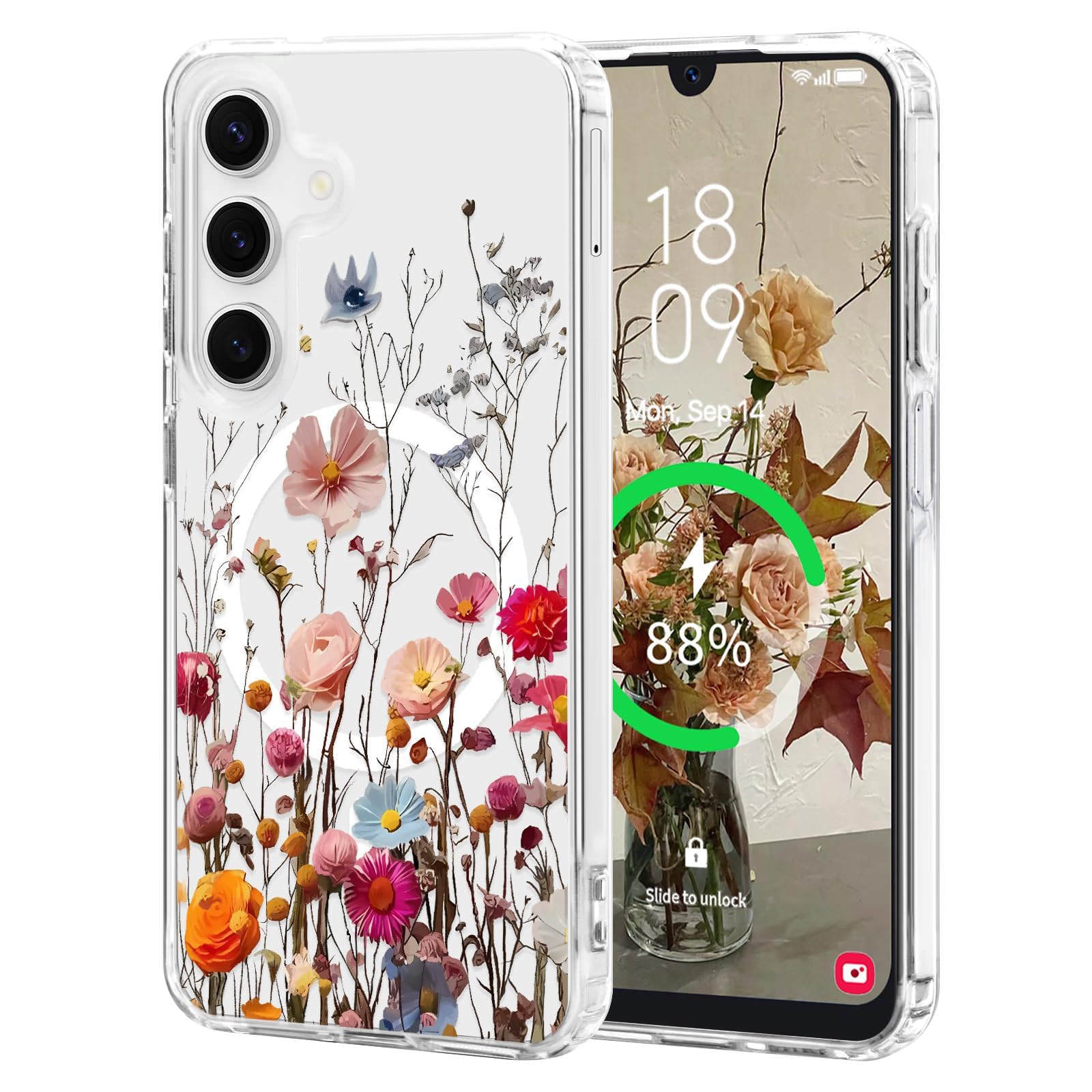 L-FADNUT for Samsung Galaxy A16/A16 5G Case [Compatible with Magsafe], Cute Flower Girls Women Clear Case Silicone Shockproof Protective Cover with