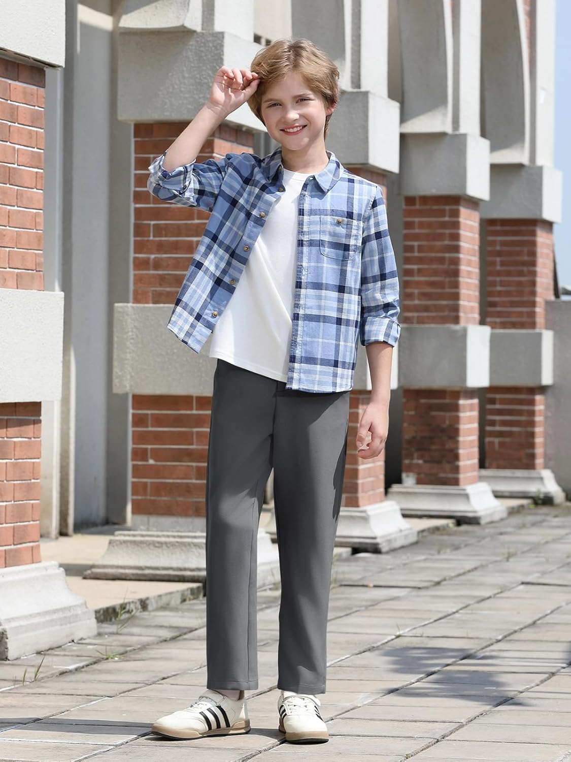 Haloumoning Boys Dress Pants Kids Elastic Waist Straight Leg Uniform Pants Casual Trousers with Pockets - Image 5