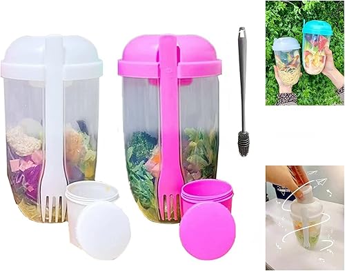 Miniatura 7 de Vaso coctelero de ensalada Keep Fit 2022 con tenedor y soporte para aderezo, cepillo de lavado fresco, recipiente de salud, desayuno portátil de