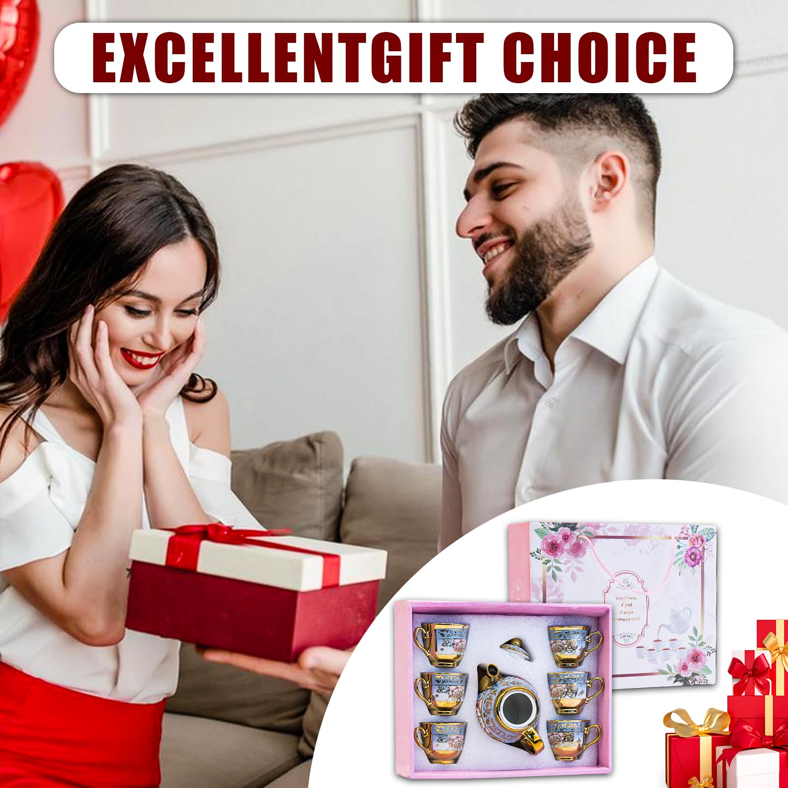 Juego de Té de Cerámica de Estilo Europeo, Incluye 1 Tetera, 4 Tazas de Té, Juego de Té de Estilo Europeo Único, Adecuado Para Amantes del Té Y Familias (Estilo 2)