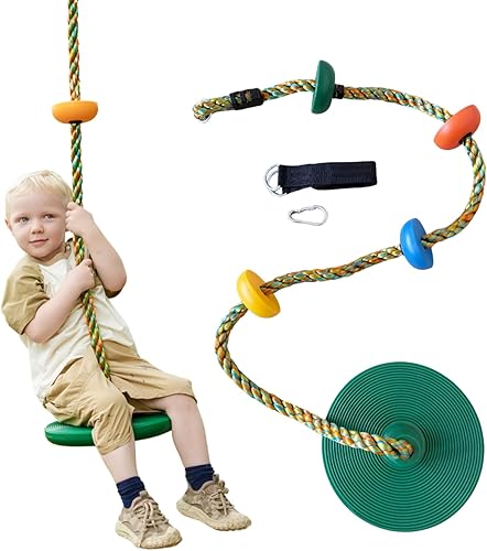 Columpio de árbol para niños, asiento de columpio de disco de cuerda de escalada resistente, divertido y seguro para niños y adultos, ideal para