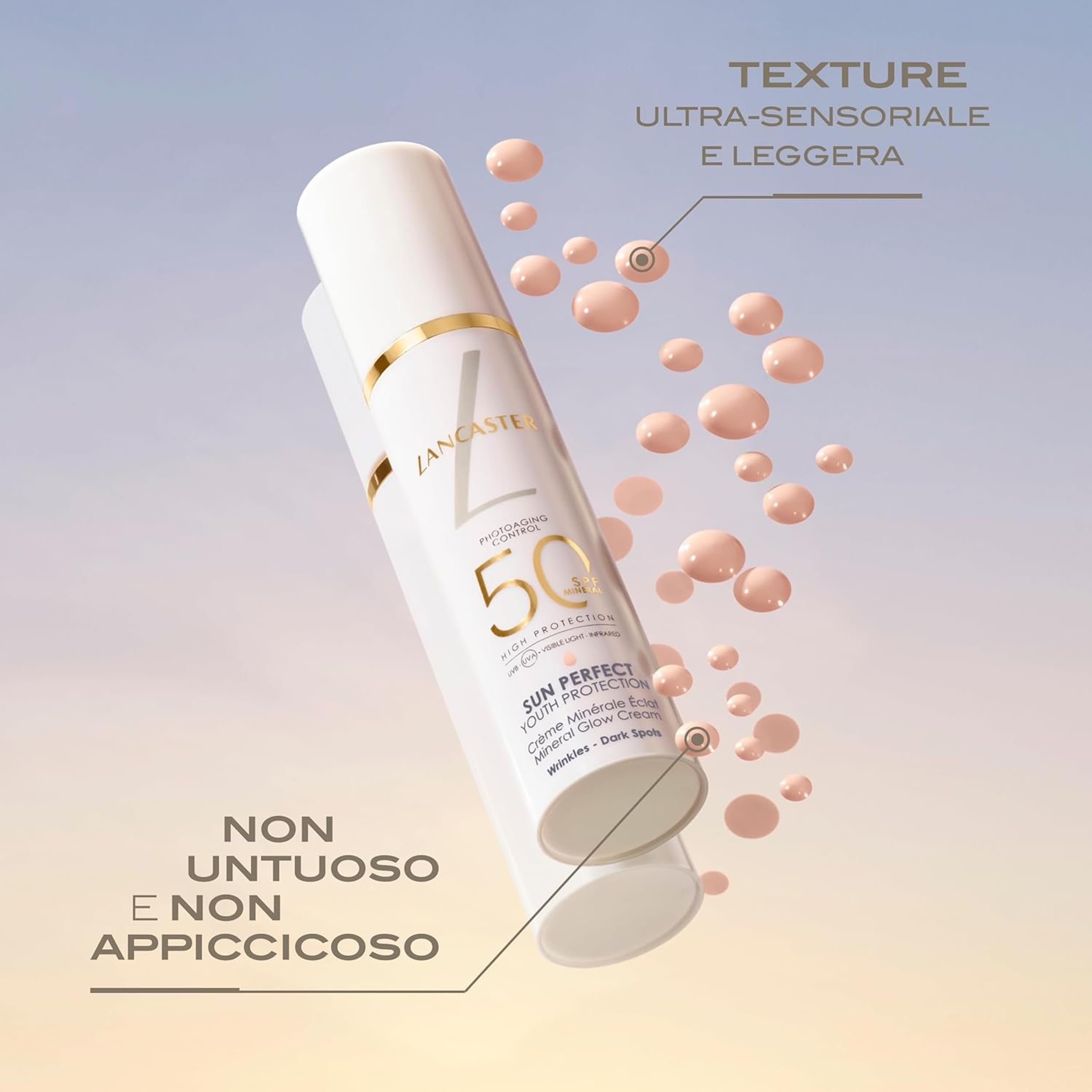 Lancaster Sun Perfect - Crema Protezione Solare Viso SPF50, Texture Leggera, Contrasta il 100% dello Spettro Solare, Corregge e Previene Rughe e Macchie Scure, Resistente all'Acqua, 50ml