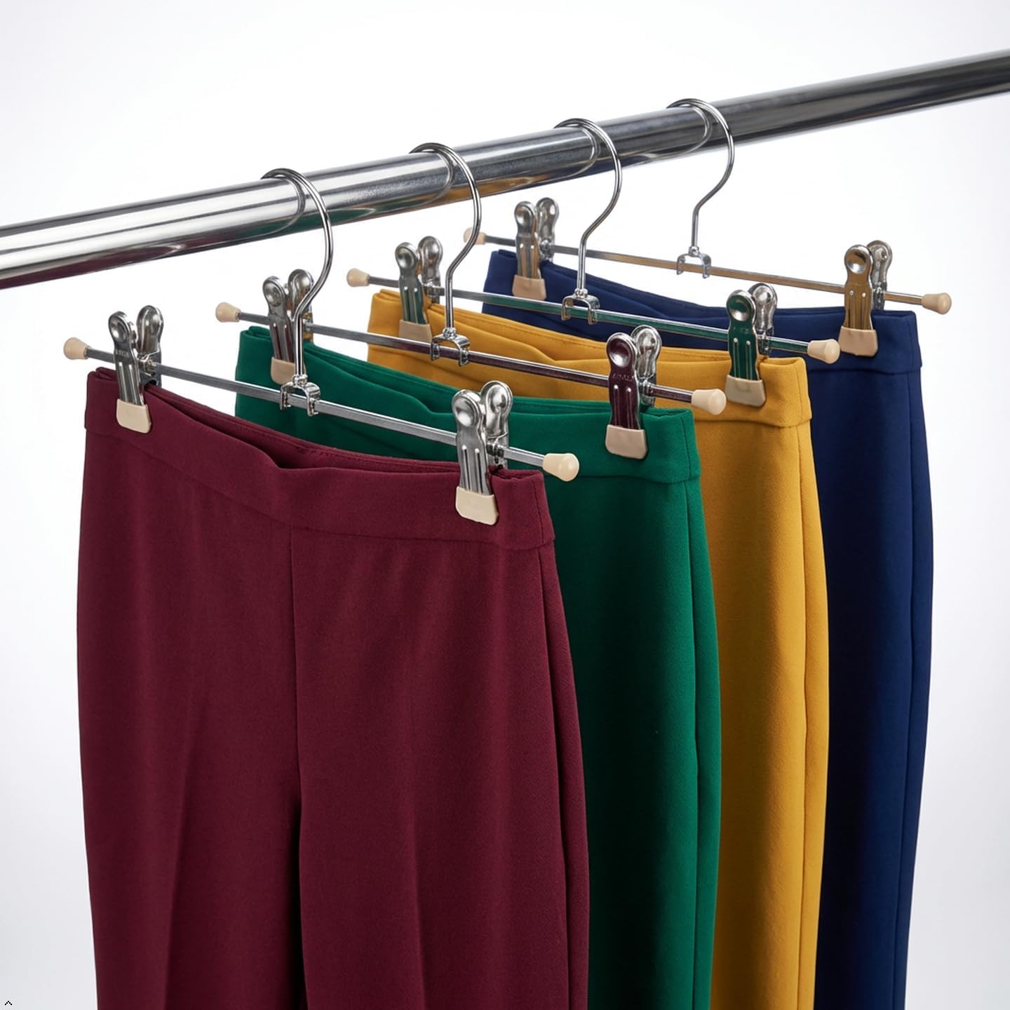 MAWA by Reston Lloyd Non-Slip Space-Saving Metal Clothes Hanger for Pants & Skirts with Two Non-Slip Clips, Style K/30D, 12-Inch Wide, Set of 2, Latte