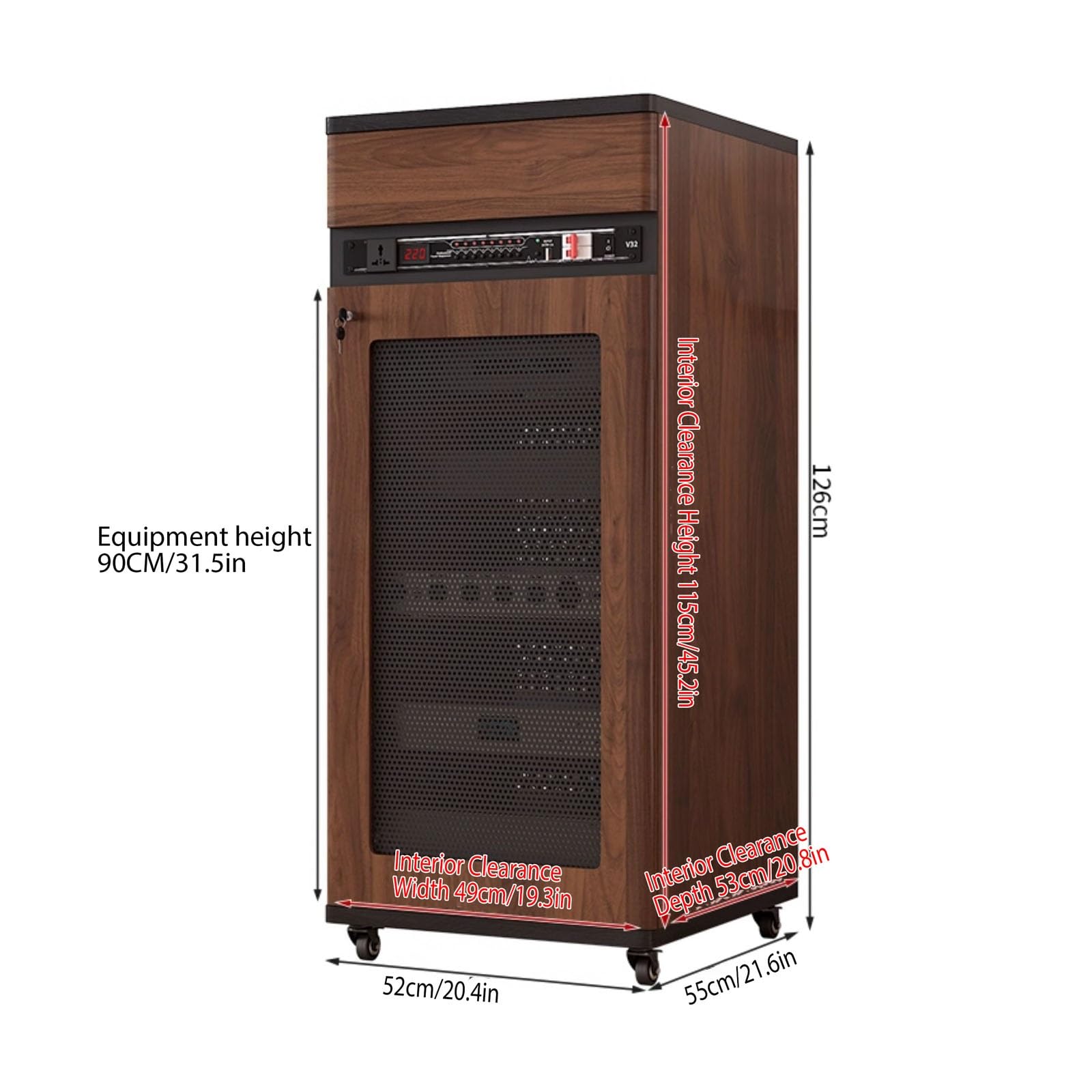 Regulowana wolnostojąca szafka na media HiFi z drzwiami i kółkami, 126 cm, z półkami, na sprzęt AV (szary)