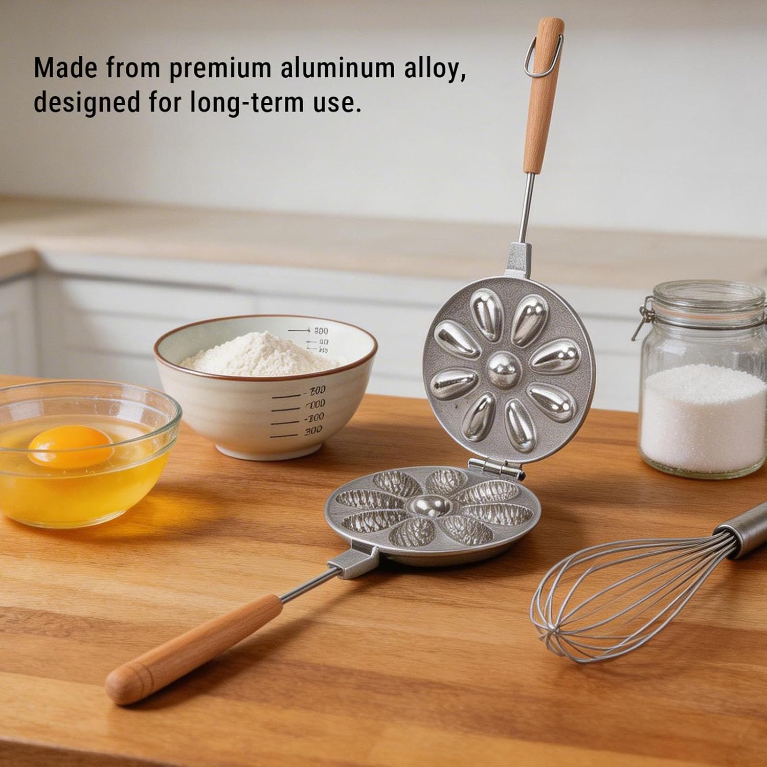 banapoy Walnut Cookie Mold Maker, Anti Stick Oreshki Nut Cookies Shaped Maker, Aluminum Alloy Walnut Press Pastry, Cookies Pastry Baking Tool, Treat Pan for Kitchen (Silver)