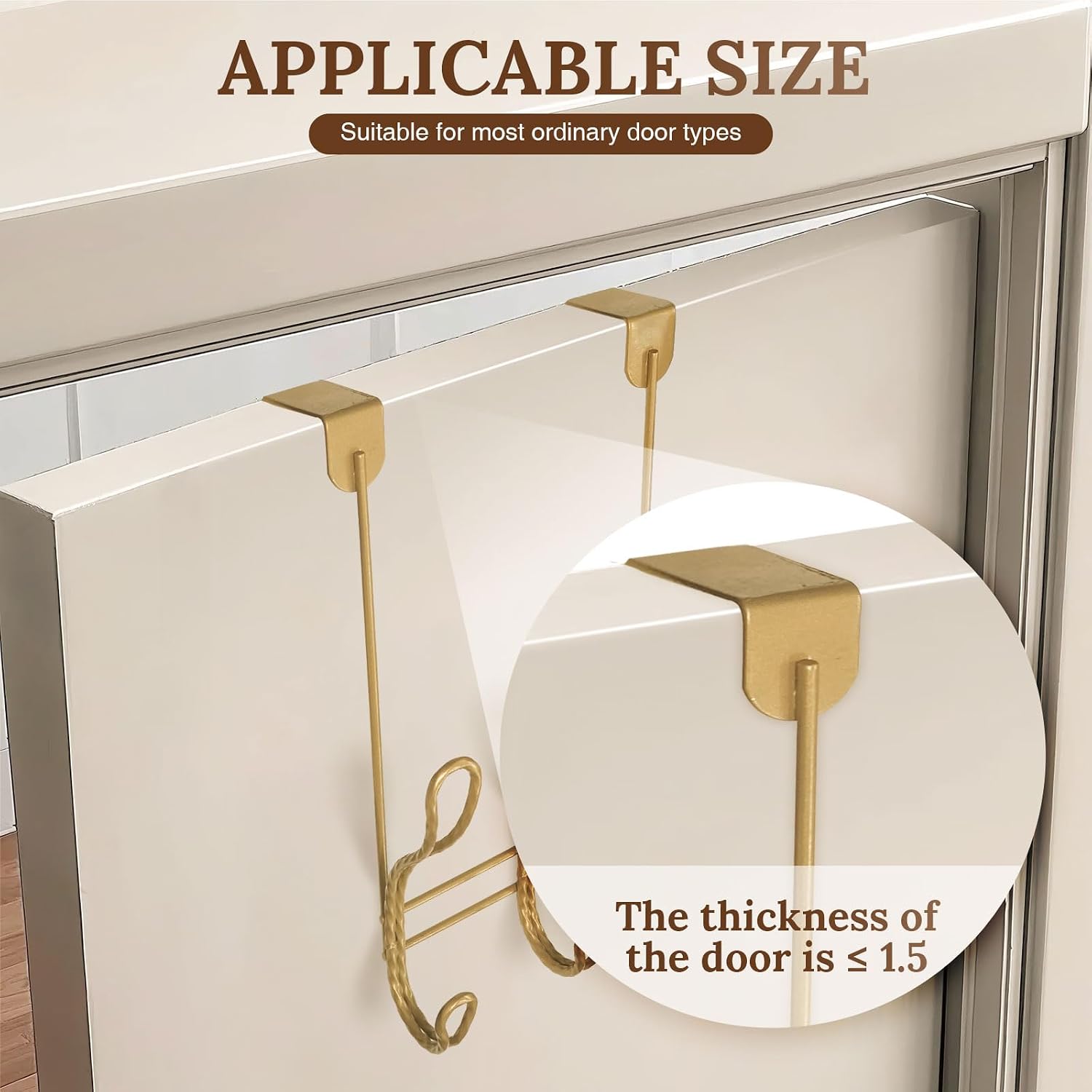 Twisted Design Over The Door Hook Rack, Over The Door Towel Rack, Door Hanger, Door Coat Hanger, Over The Door Coat Rack, for Bathroom, Bedroom or Laundry Room (Gold with 6 Hooks)