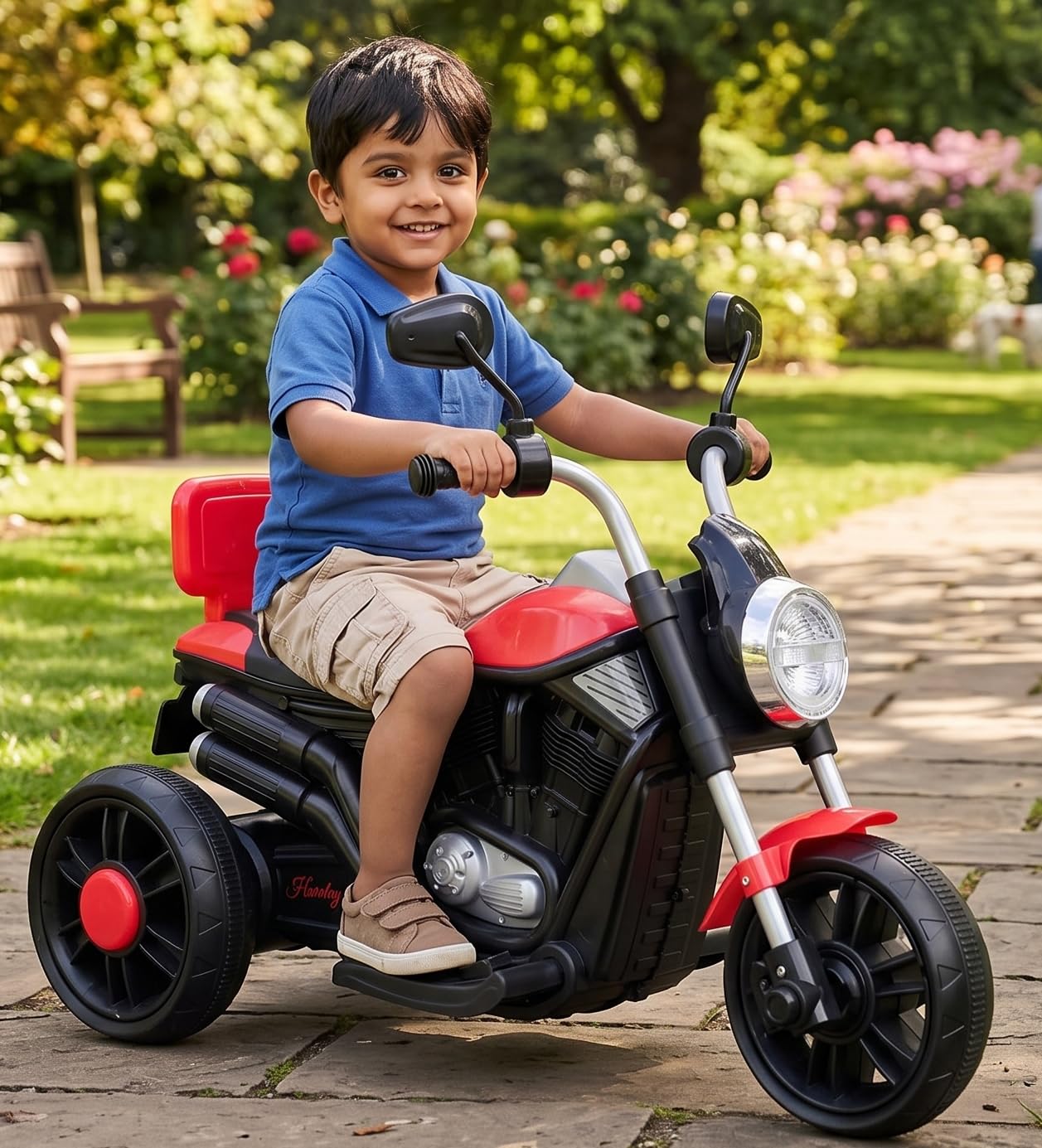 SHAKYA WORLD 3 Wheel Bike Rechargeable Battery Operated Ride-On Bike for Kids,1 to 4 Years with Foot Accelerator, Red