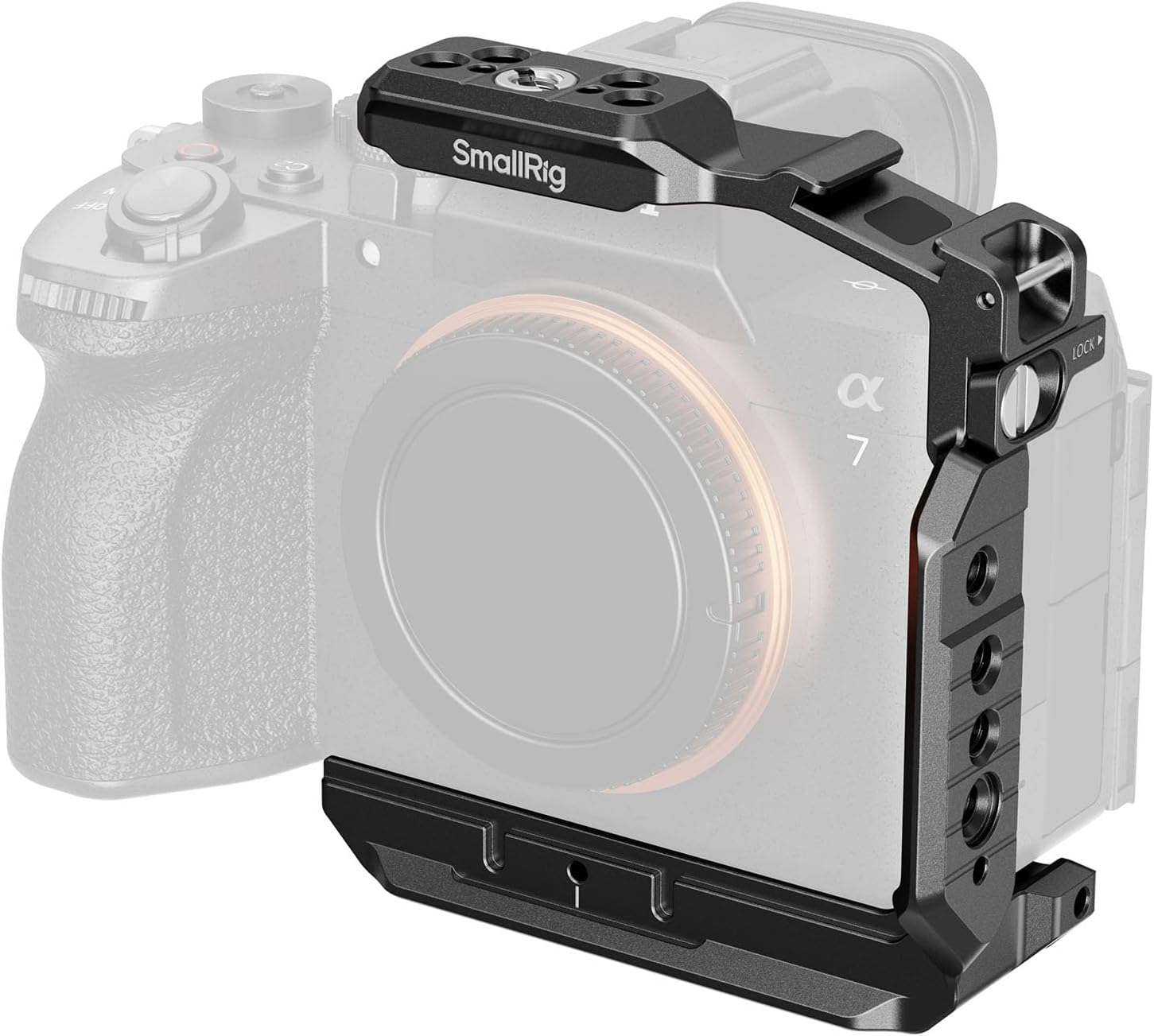 SmallRig HawkLock Quick Release Half Cage for Sony Alpha 7 V / 7R V / 7 IV, with Cold Shoe & NATO Rail, Quick Release Plate for Arca
