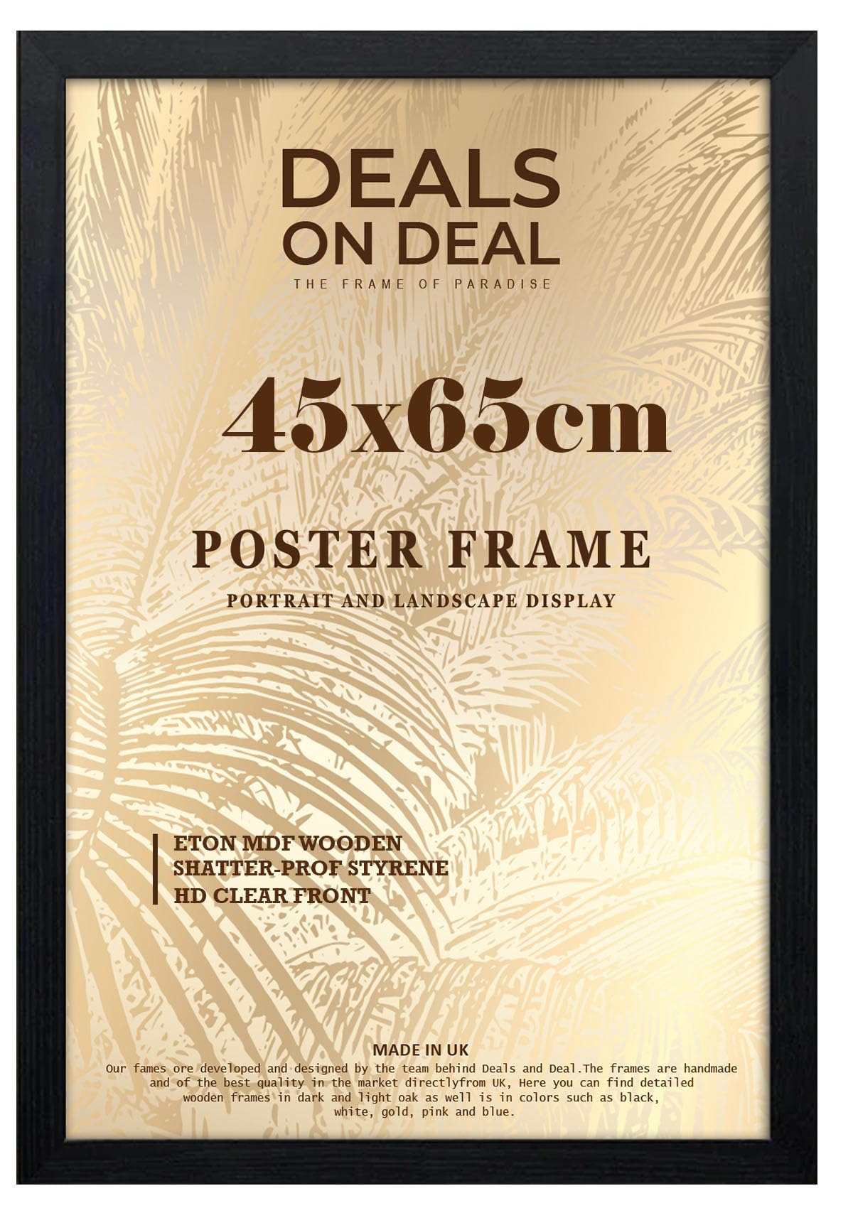 DEALS ON DEAL Modern Flat Profile Black 65x45 cm Handcrafted Shatter-Proof Perspex Eton Wooden for Gallery Jigsaw Puzzle Poster Frames Vertical & Horizontal