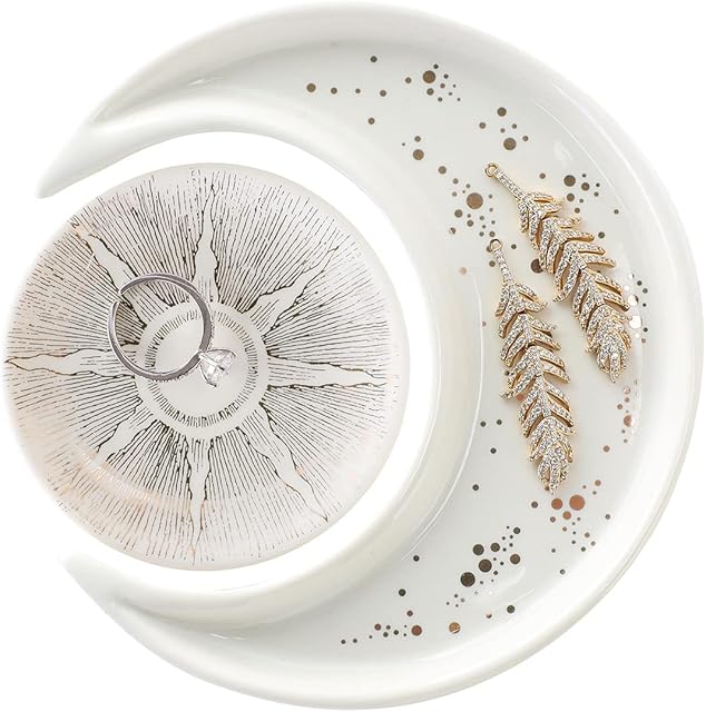 VINCOMIC Moon And Sun Ring Dish, Decorative Trinket Jewelry Dish,Birthday Wedding Mother's Day Christmas for Women