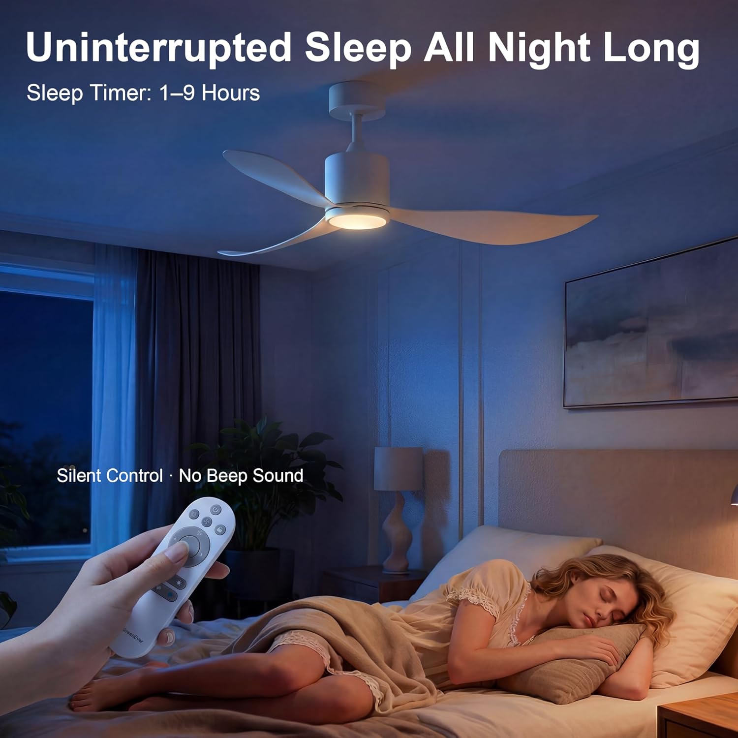 GREENEVER 52" Modern Ceiling Fan with Light Remote Control, Quiet Reversible DC Motor, 3CCT Dimmable Memory LED, Ceiling Fan for Bedroom Living Room Dining, White by GRANDJOY