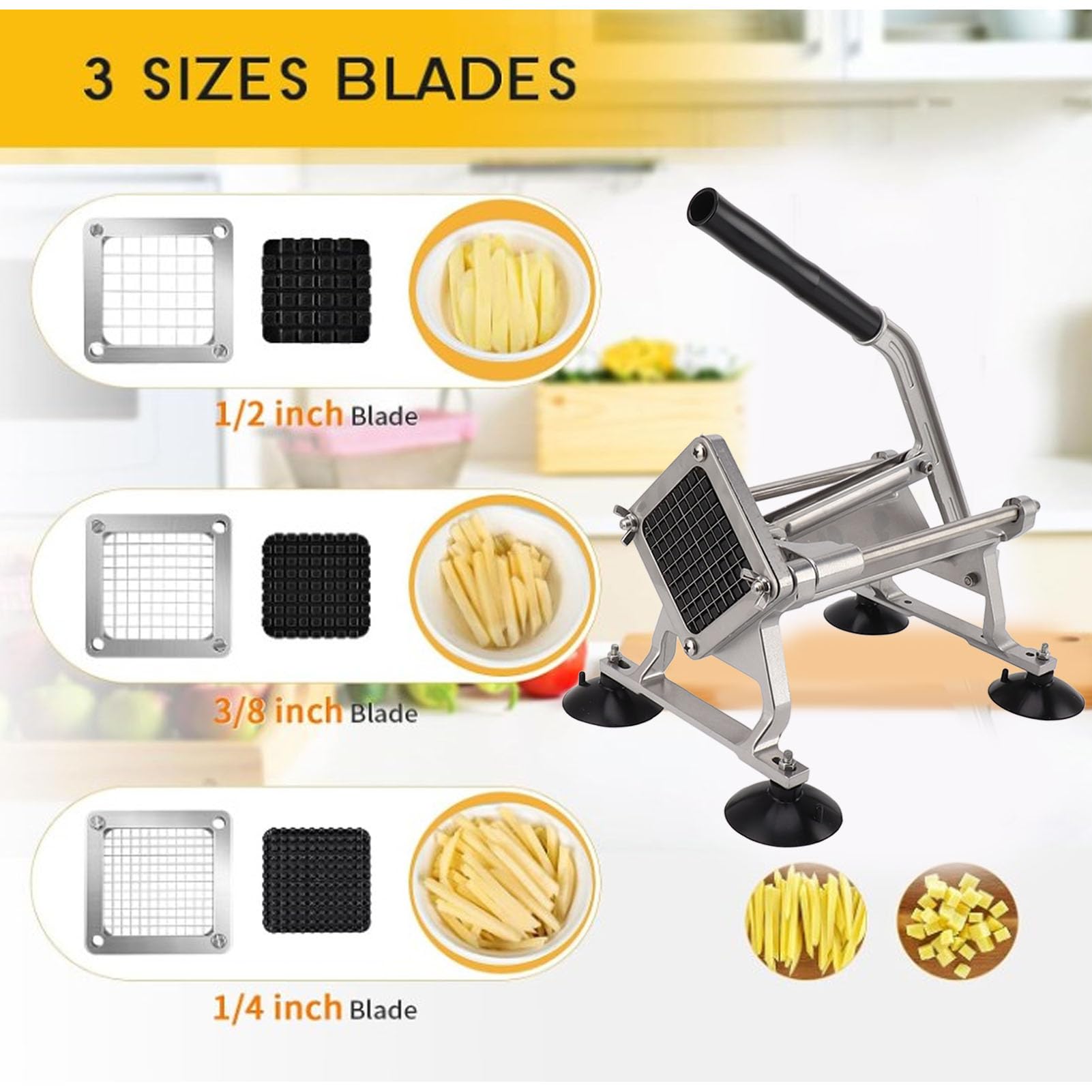Yctze Tagliapasta Professionale per Patatine Fritte - Tagliapatate Manuale in Acciaio Inossidabile con Manico Esteso e Base Antiscivolo per Verdure, Cipolle e Carote 9 Mm/0,35 Pollici (13 mm)