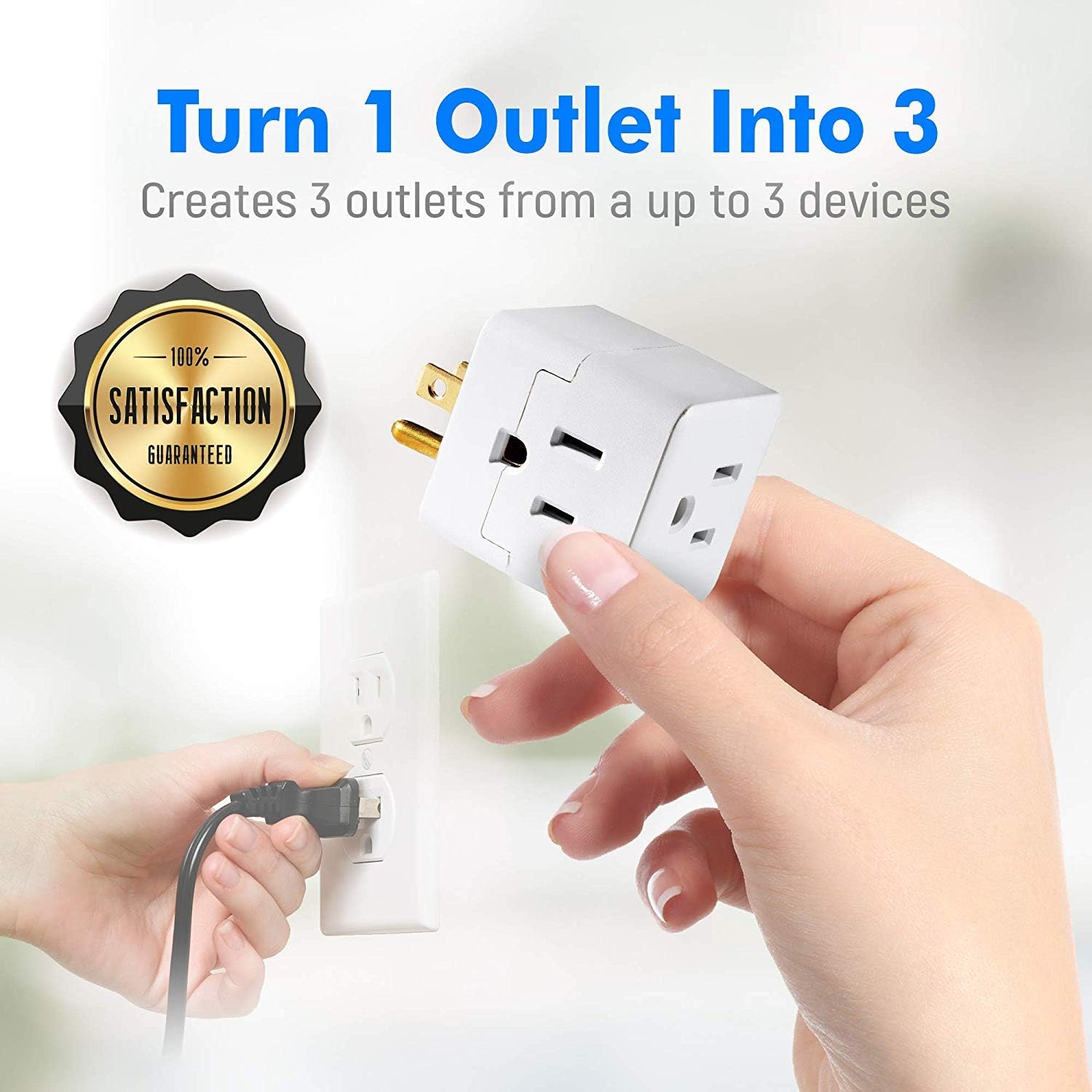 Maximm Current Wall Tap (10-Pack) Easy Access with 3 Prong Outlet Cube Plug Adapter Expanding It Into 3 AC Outlets, Perfect for Cruise Ship Travel, ETL Listed White