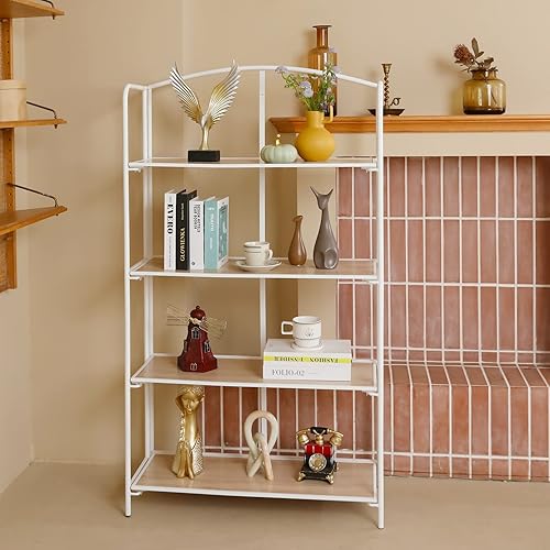Miniatura 2 de Crofy Estantería plegable sin montaje, estantería blanca de 4 niveles, estante de metal para almacenamiento, estantería plegable para organización y