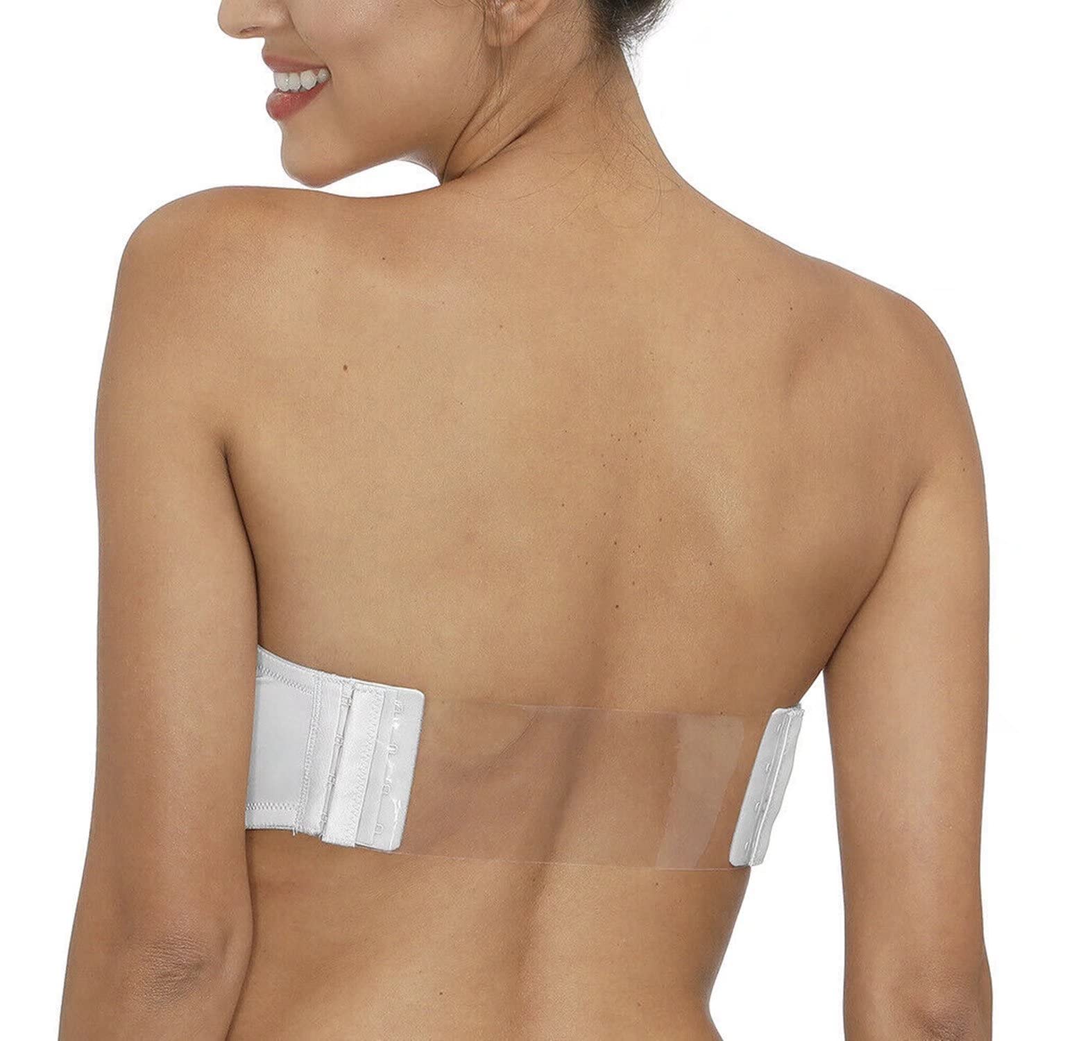 VgplayWomen's Strapless Clear Strap Push Up Thick Padded Low Cut Convertible Bras with Transparent Back