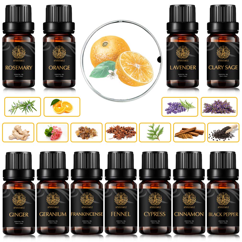 Aromatherapie Schwarzer Pfeffer ätherisches Öl Set für Diffusor, 100% reine Zypresse ätherische Öle Kit für Hause, 11x10ml Weihrauch ätherisches Öl Kit- Cinnamon, Rosmarin Öle...