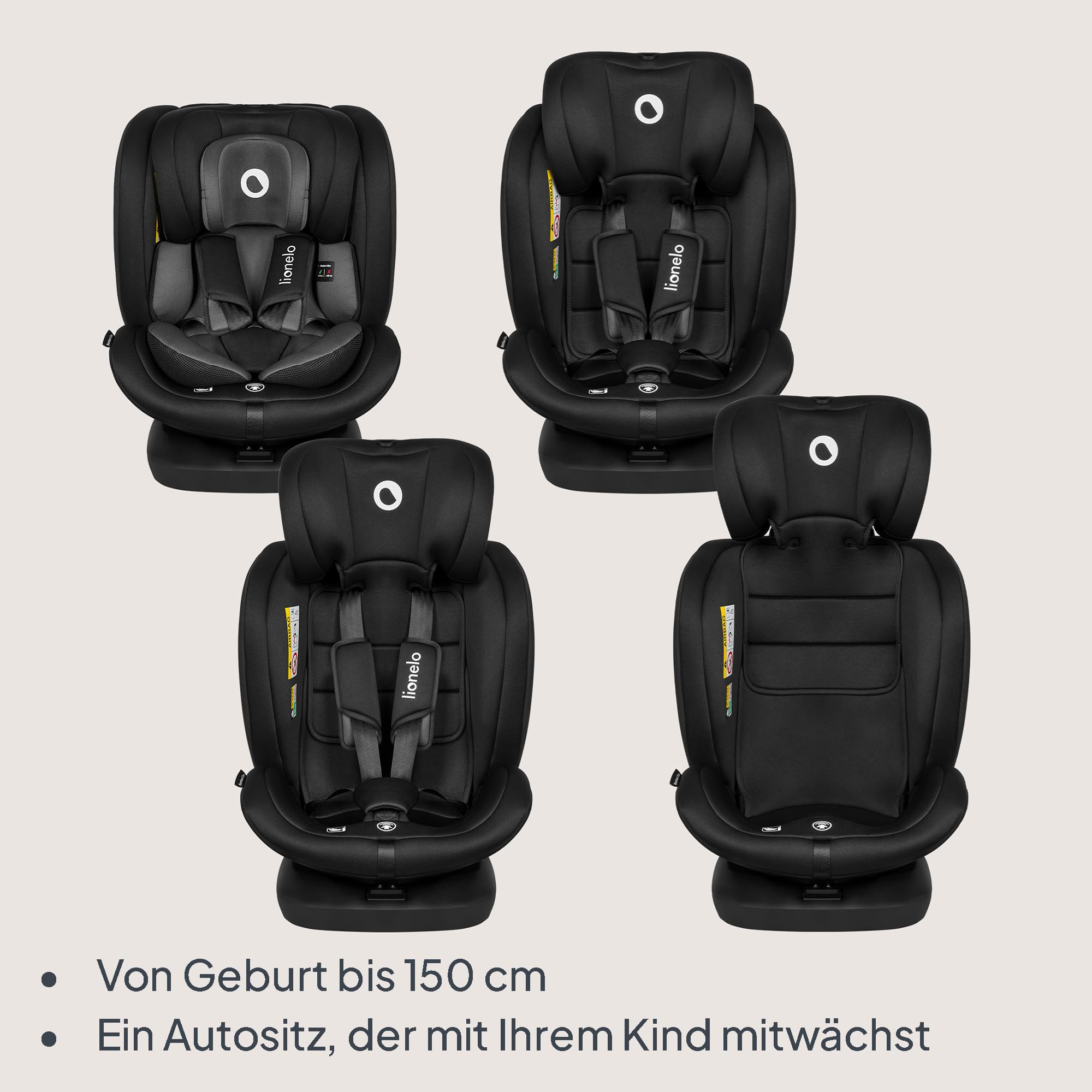 Lionelo Bastiaan i-Size 360° drehbarer Kindersitz Gruppe 0/1/2/3 0-36 kg ISOFIX Top Tether R129
