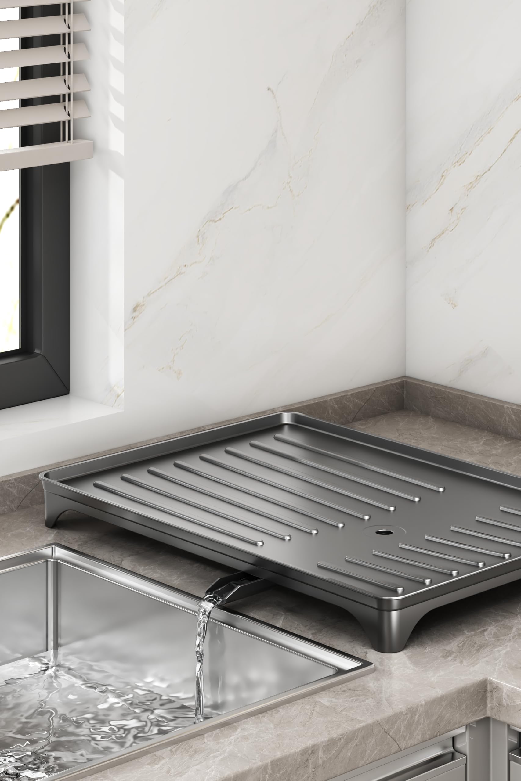 Égouttoir à vaisselle à 2 niveaux, égouttoir à vaisselle avec planche d'égouttement, support d'évier de cuisine en acier inoxydable avec ustensiles et planche à découper, noir