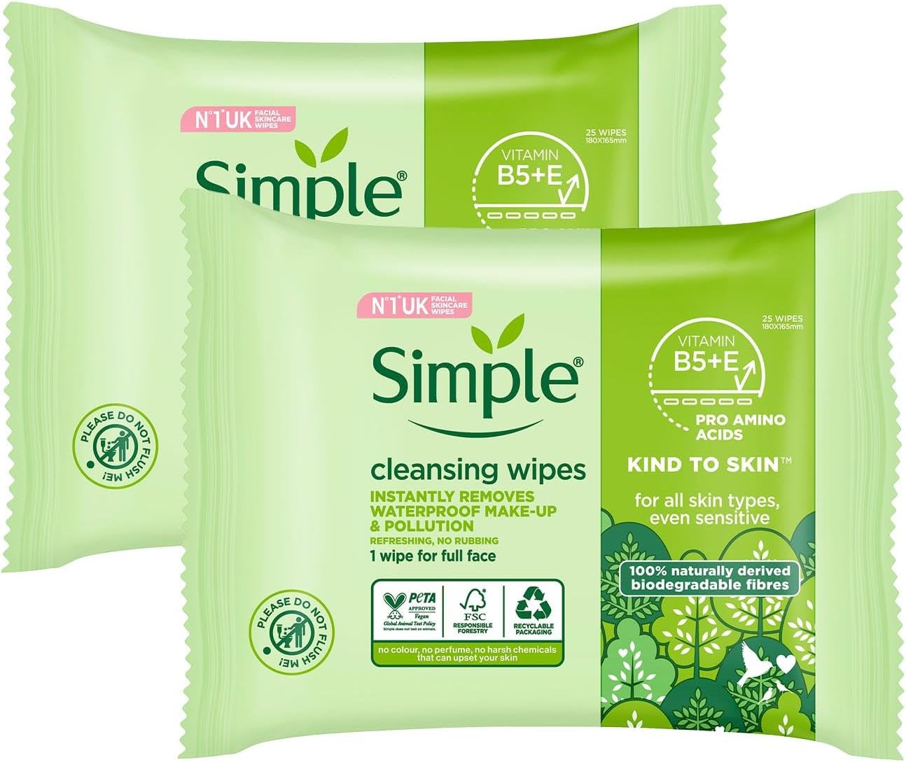 Simple Kind to Skin Cleansing Wipes Bio-degradable, 25 wipes (Pack Of 3)