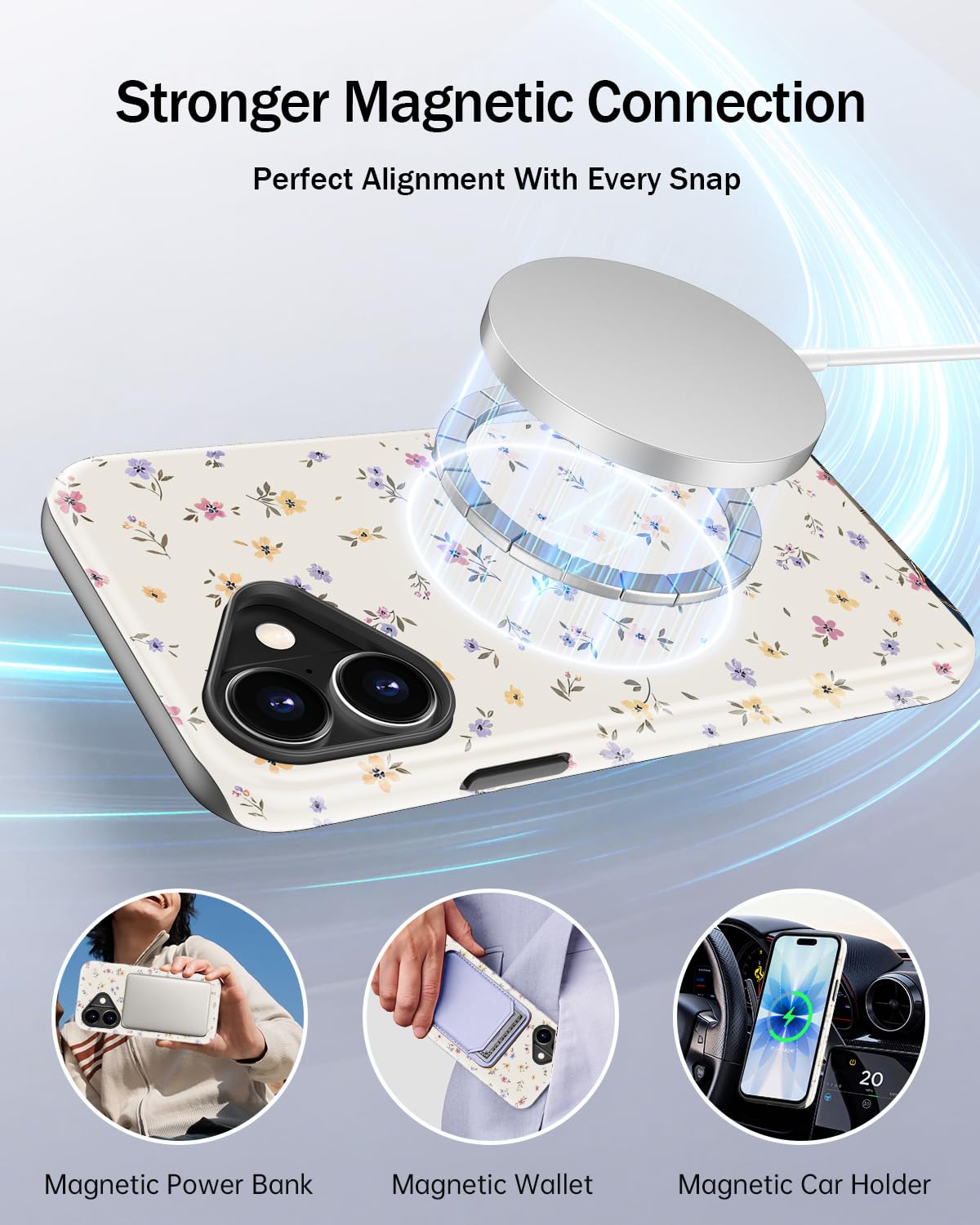 MERRO for iPhone 17 Case,Cute Aesthetic Y2K Phone Cover with Wildflower Designs for Women,Dual-Layer Silicone & Hard Shell Defense,Wireless Charging Compatible - Tiny Purple Yellow Flower - 4