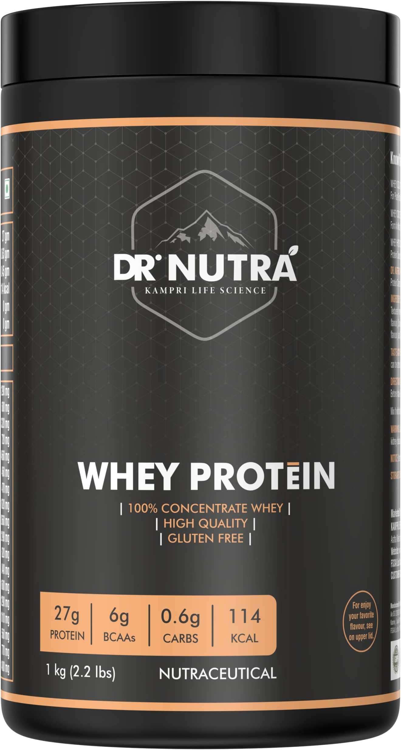 Dr.NUTRA Whey Protein 100% Concentrate Rich Chocolate 1kg Whey Protein 27g Protein, 6g BCAA, 0.6 Carbs, 114Kcal (1 Kg, Rich Chocolates)
