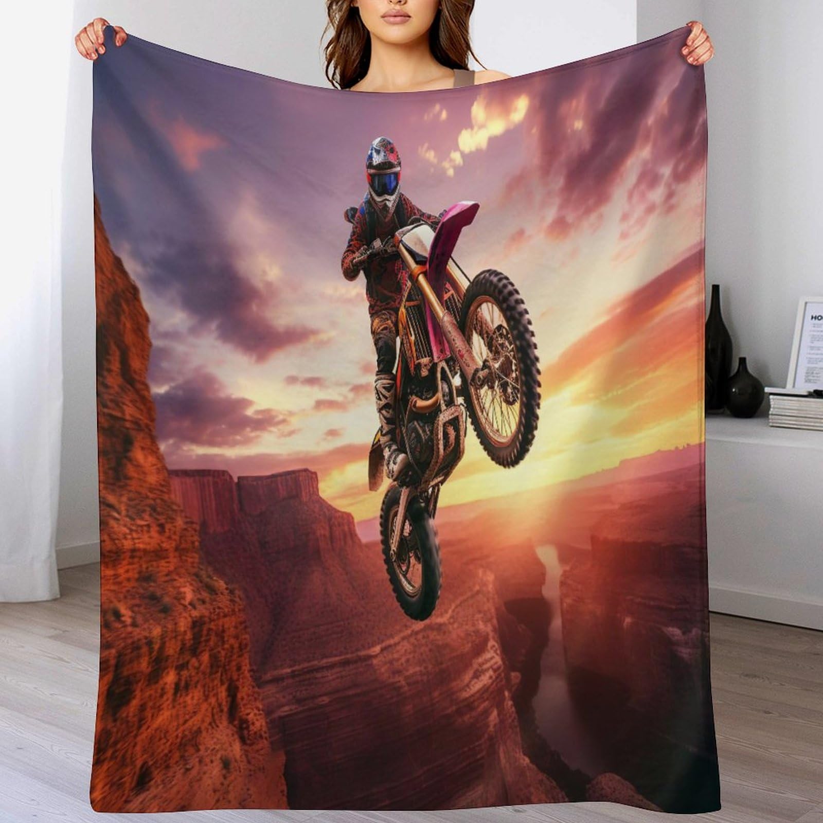 Couverture polaire motocross en flanelle douce et tapis chaud facile à laver