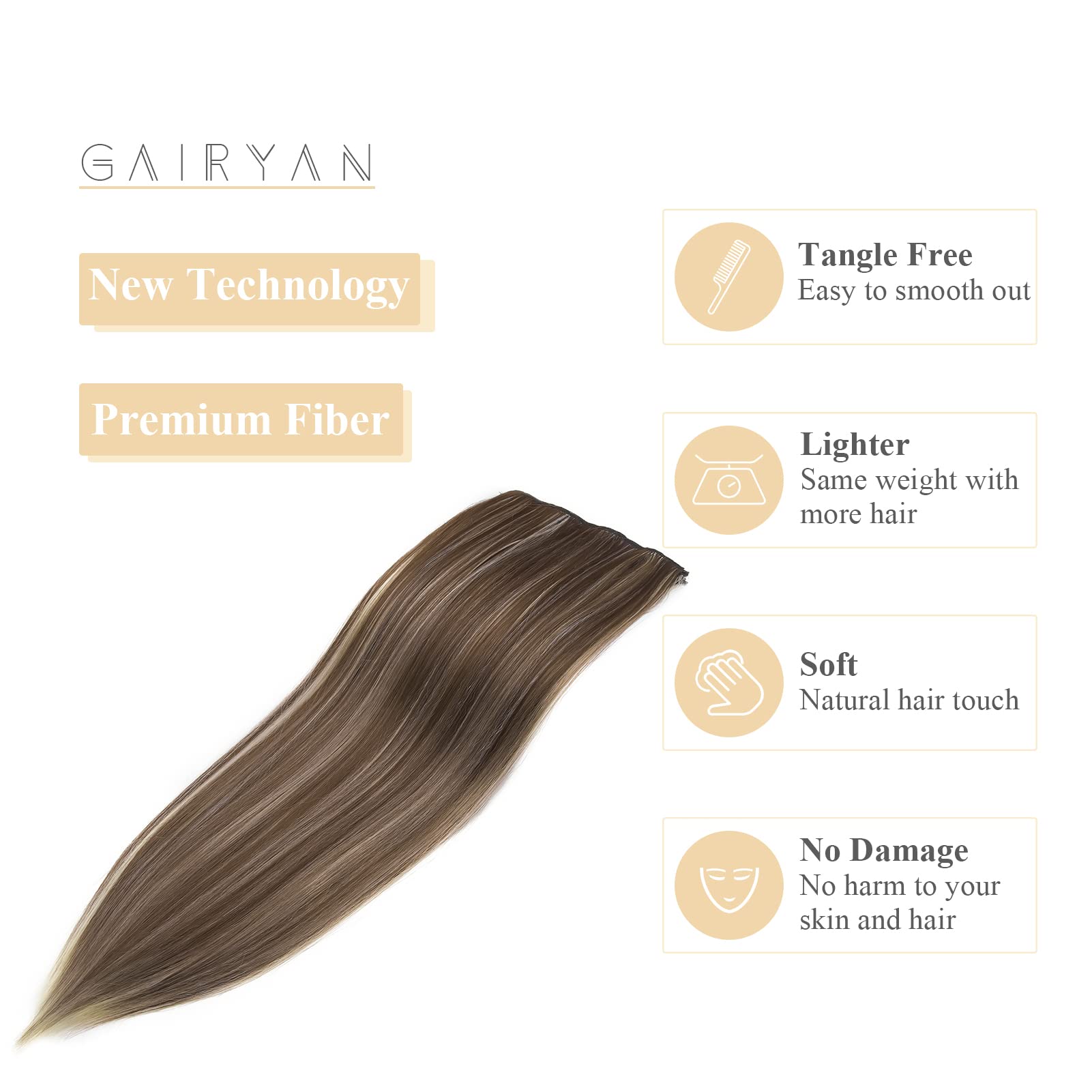 Gairyan 24" Clip in Hair Extensions Long Straight Hair Extension Blonde Hightlight 8PCS Full Head Set Synthetic Hair piece for Women (Light Brown & Bleach Blonde) - Image 4
