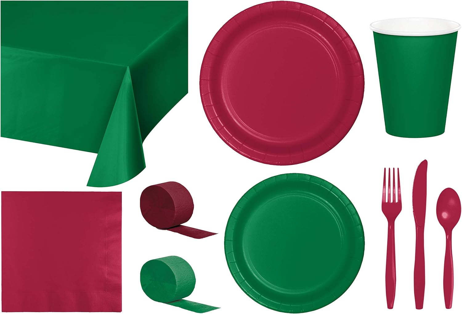 Baxters Party Bundle Bulk, Tableware for 24 People Candy Pink and Burgundy, 2 Size Plates Napkins, Paper Cups Tablecovers and Cutlery, Box of 199