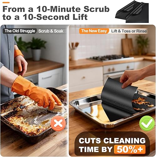 Miniatura 3 de Paquete de 4 revestimientos para horno tostador de 11.6 x 11.6 pulgadas para la parte inferior del horno, forros reutilizables antiadherentes