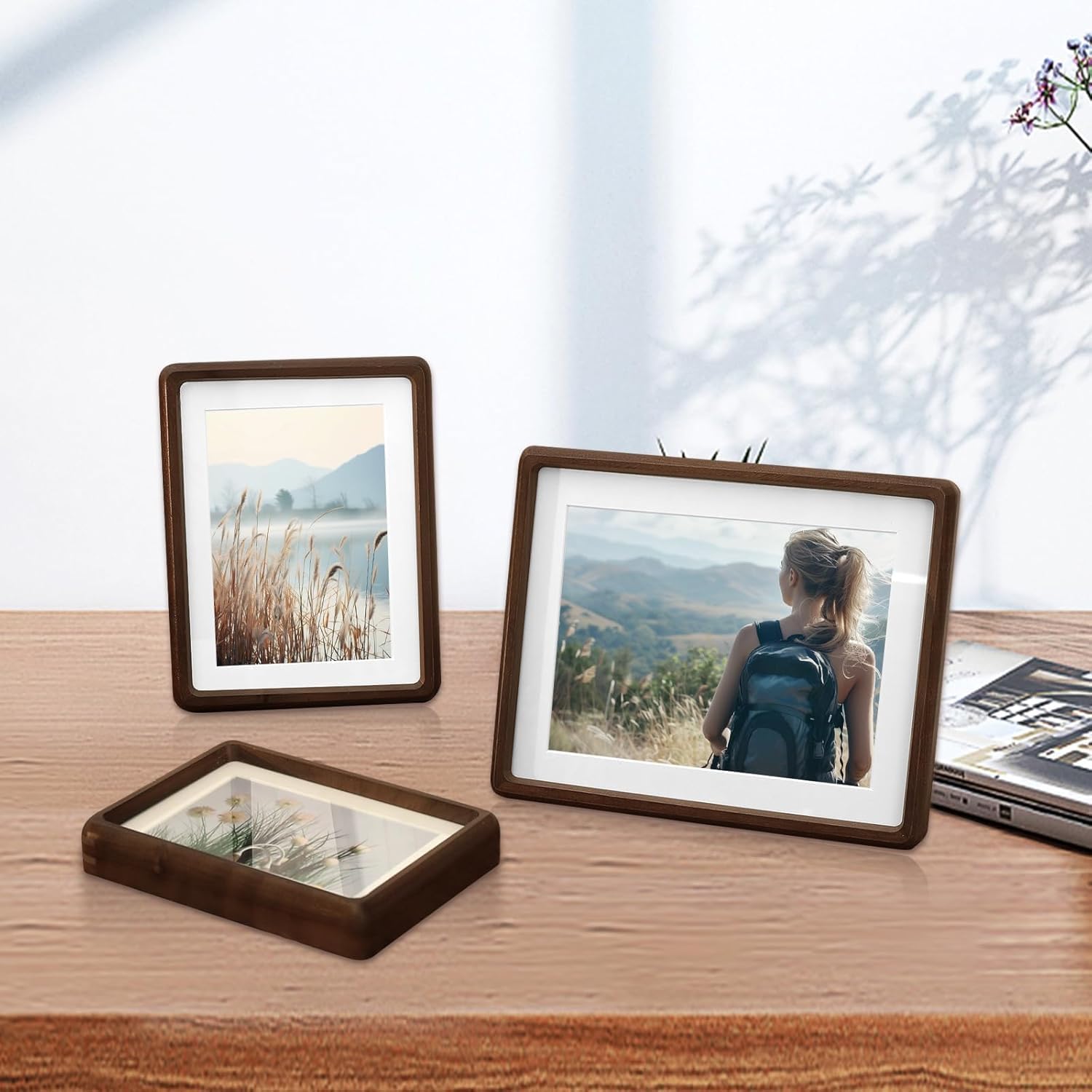 12x16 Picture Frame Wood Natural Solid Walnut Photo Frames with 8.5x11 Mat, Handcrafted Wooden Frame for Tabletop or Wall Mounting Display