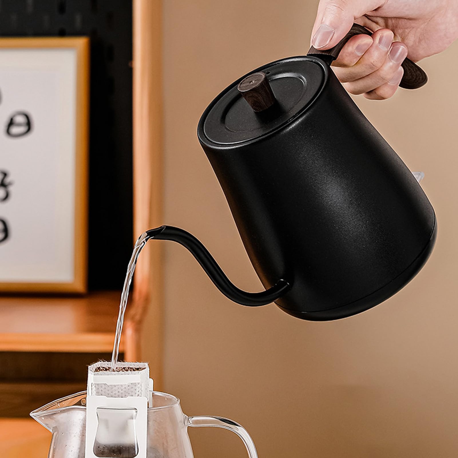 Hervidor Eléctrico de Cuello de Cisne de Acero Inoxidable, Ergonómico, para Verter sobre el café, Control de Flujo de Agua de 90 °, con Elegante (Enchufe europeo 220V)