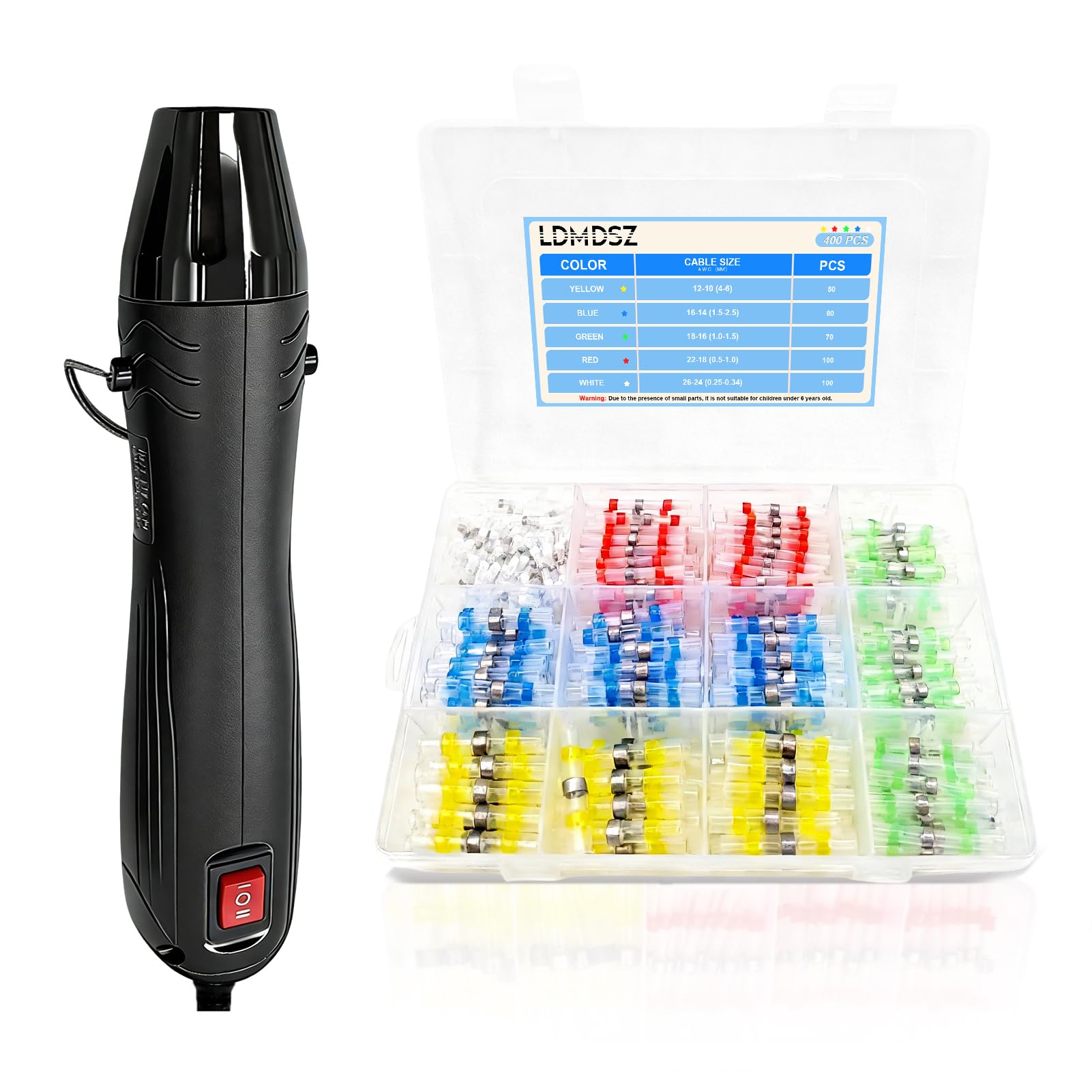 Kit de 400 conectores de alambre de sellado de soldadura con pistola de calor de doble temperatura, conectores de soldadura termorretráctiles, terminales eléctricos impermeables para reparación