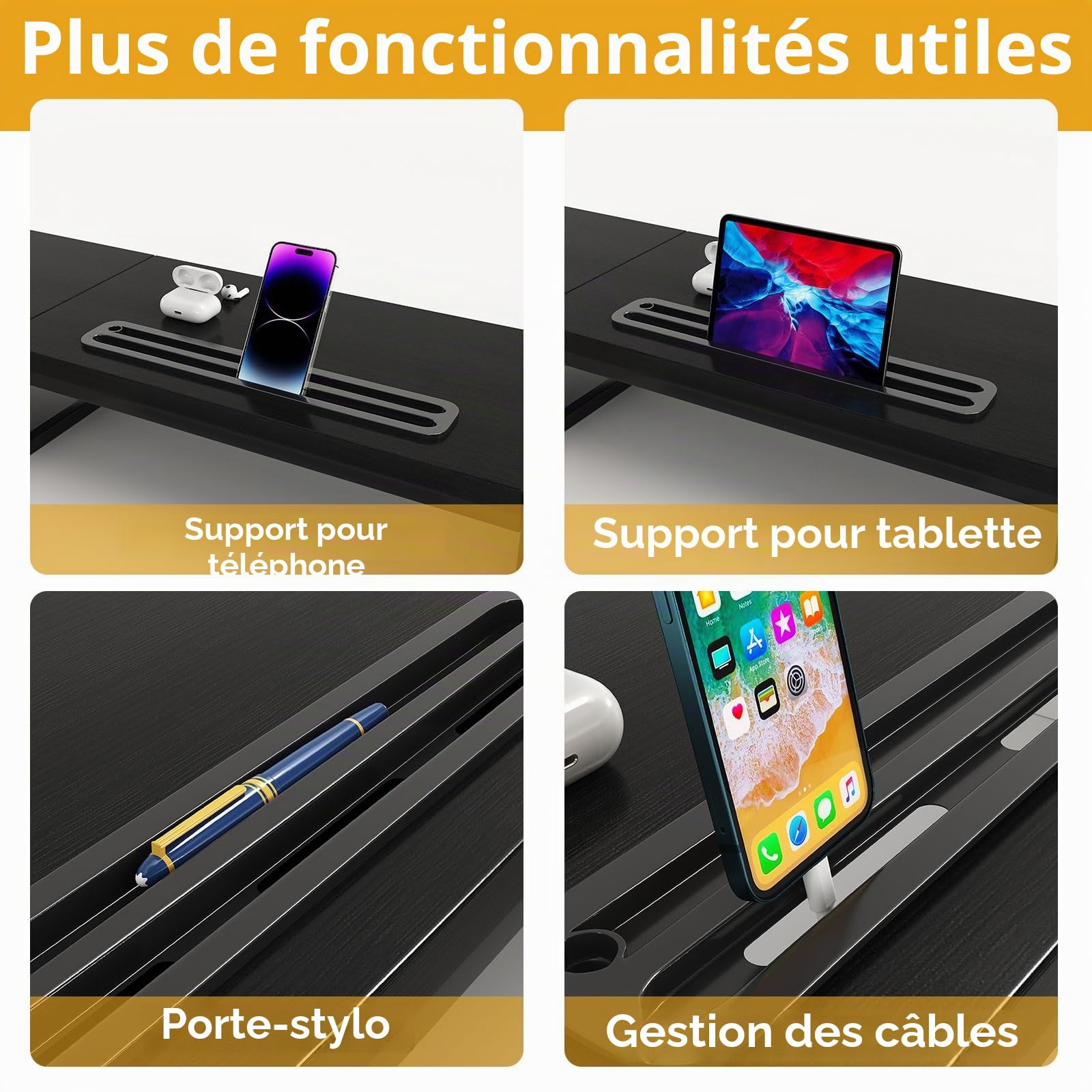 Double support pour moniteur avec 2 tiroirs – Support de ordinateur pour 2 moniteurs, organiseur de bureau en bois parfait pour bureau à domicile