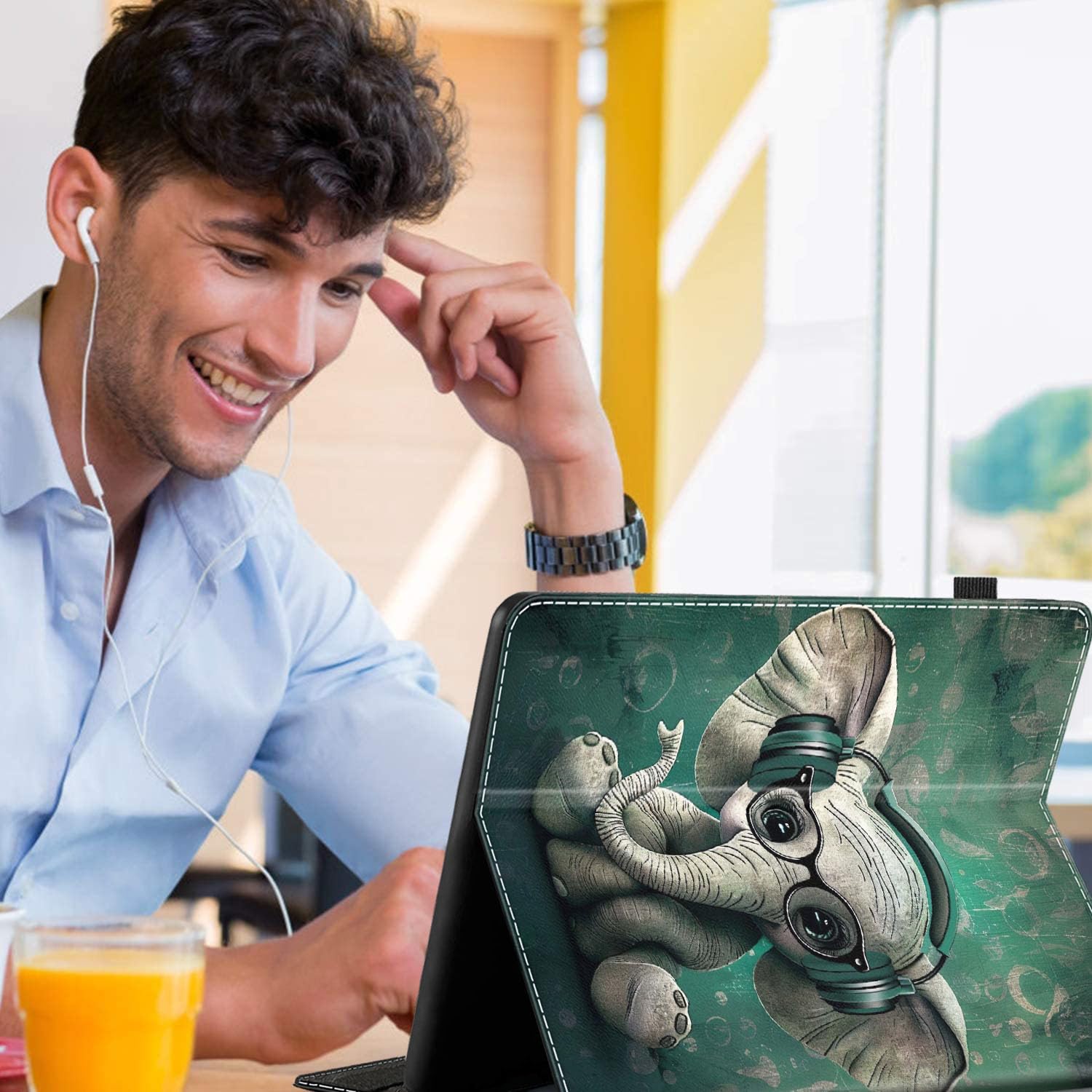 Case for Amazon Kindle Fire HD 8 Tablet 8"(12th/10th Generation, 2022/2020 Release) & HD 8 Plus Tablet，Slim Fit Foldable Standing Cover Case with Auto Sleep/Wake,Cool Elephant