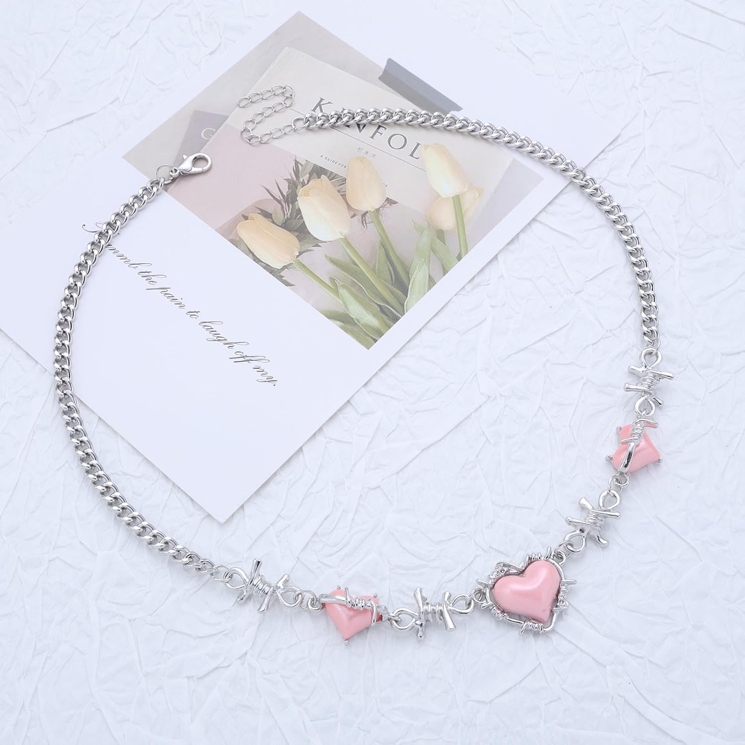 Boho Crystal Heart Choker Necklace Layered Rhinestone Northstar Chain Tennis Necklace Heart of Thorns Birthstone Pendant Necklace Y2k Jewelry for Women - Image 3