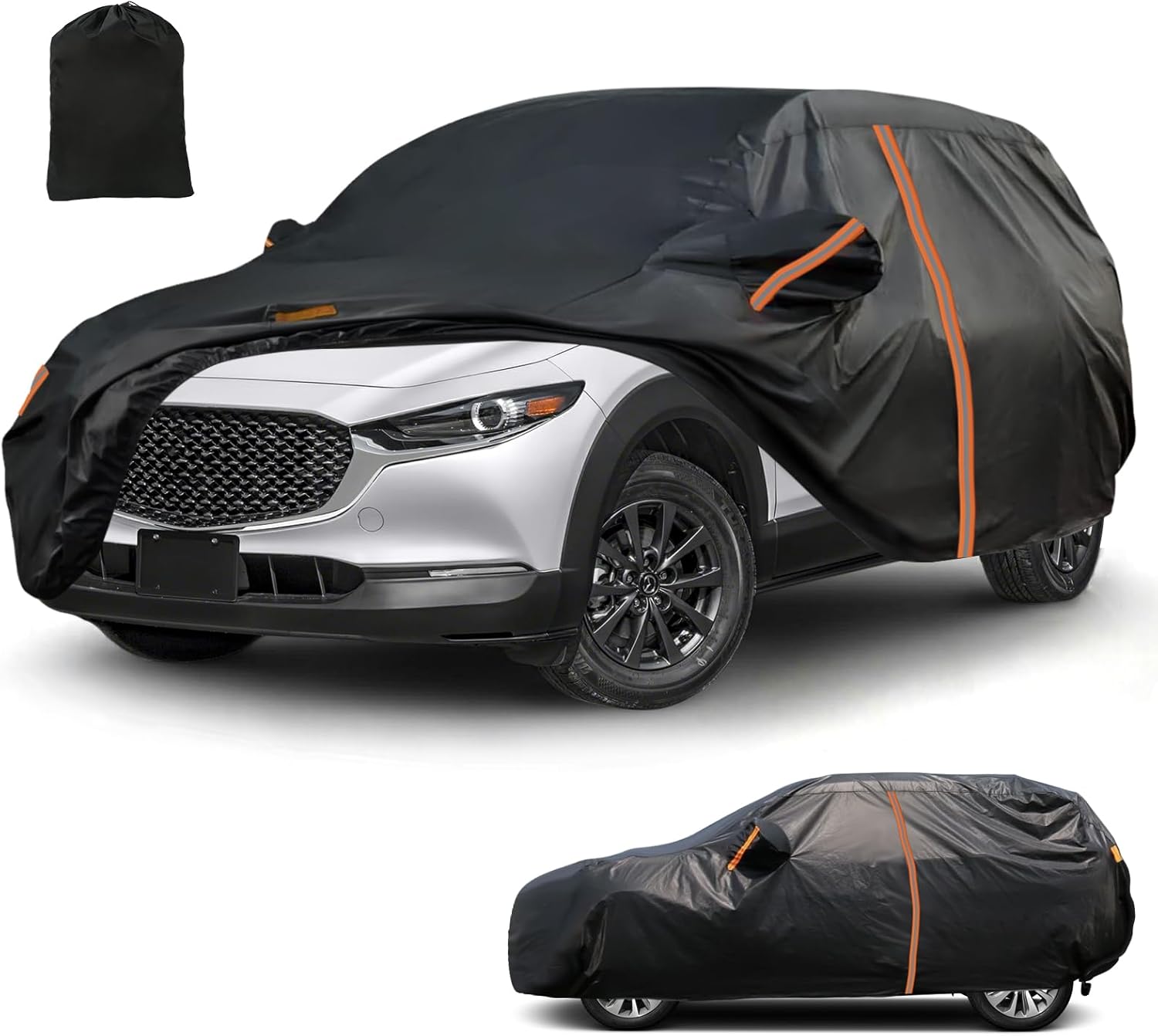 SUV Car Cover for 2020-2025 Mazda CX-30, All Weather Outdoor Waterpoorf Car Covers with Zipper Door, Windproof Bands Cover, Reflective Strip for Sun UV Protection Snow Rain Dust Cover