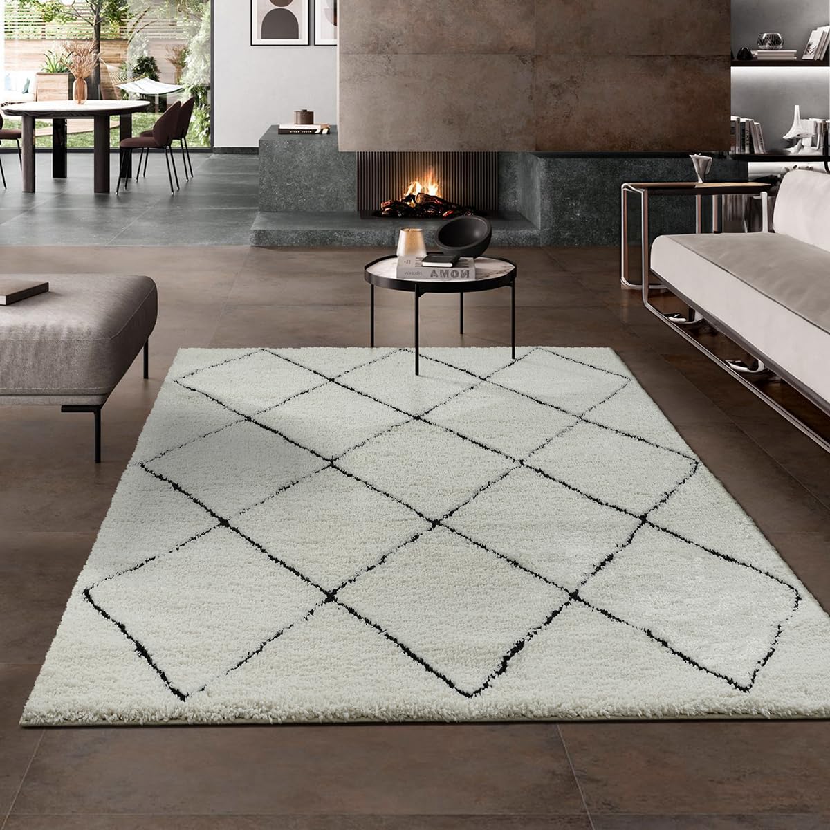 the carpet Velvet eleganter Designer Teppich Wohnzimmer, weicher & pflegeleichter Hochflor Wohnzimmerteppich in Creme-Schwarz 160 x 230 cm
