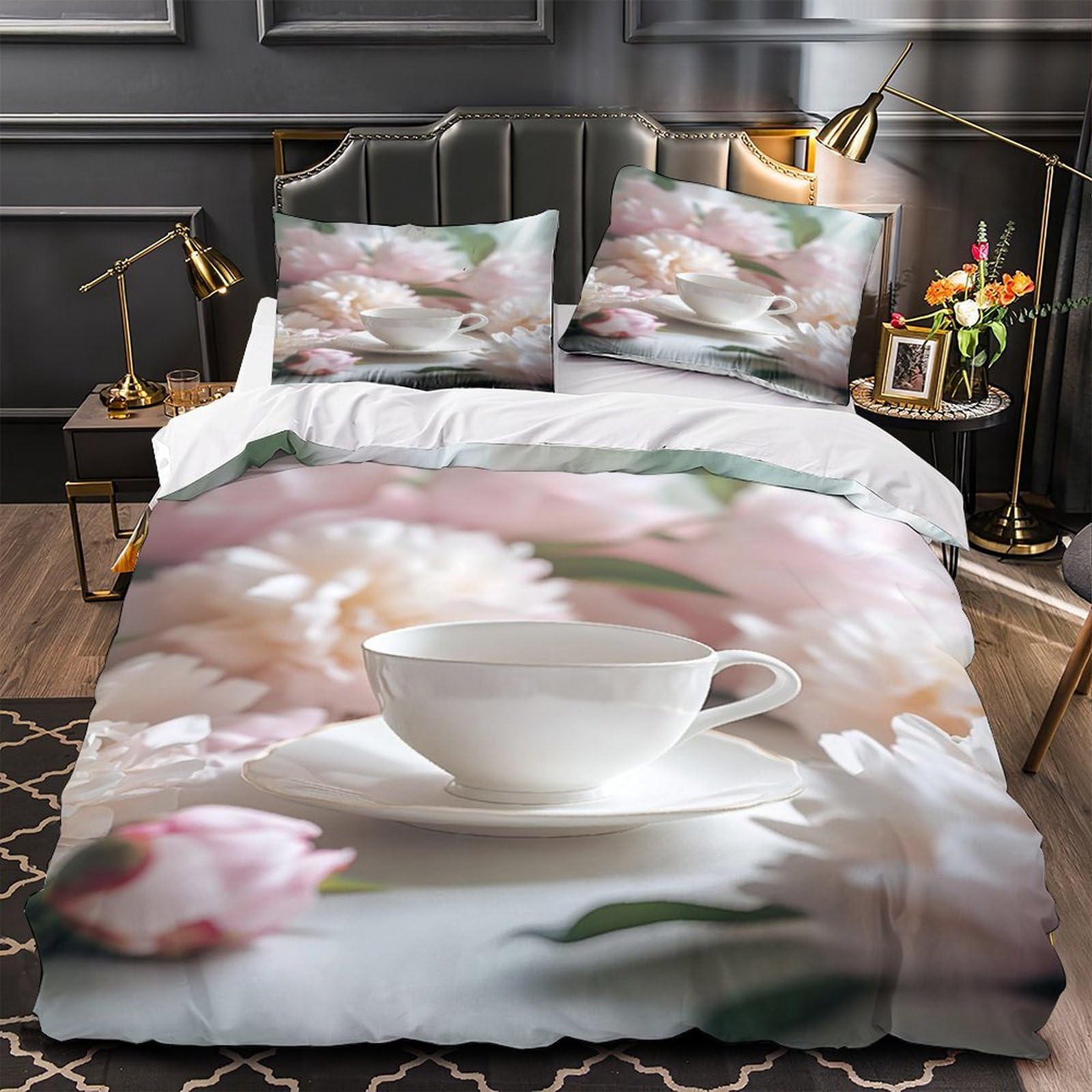 Drap de Couette Motif Floral Élégant pour Lit Double Enfant et Ado