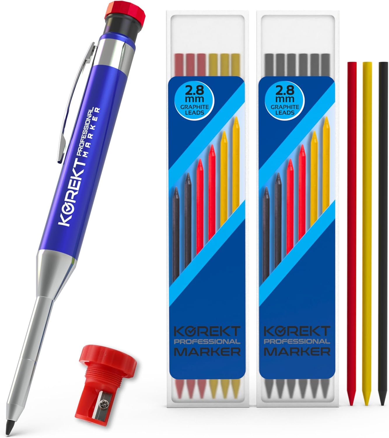 KOREKT Professional Marker, Heavy Duty Mechanical Carpenter Pencil Set for