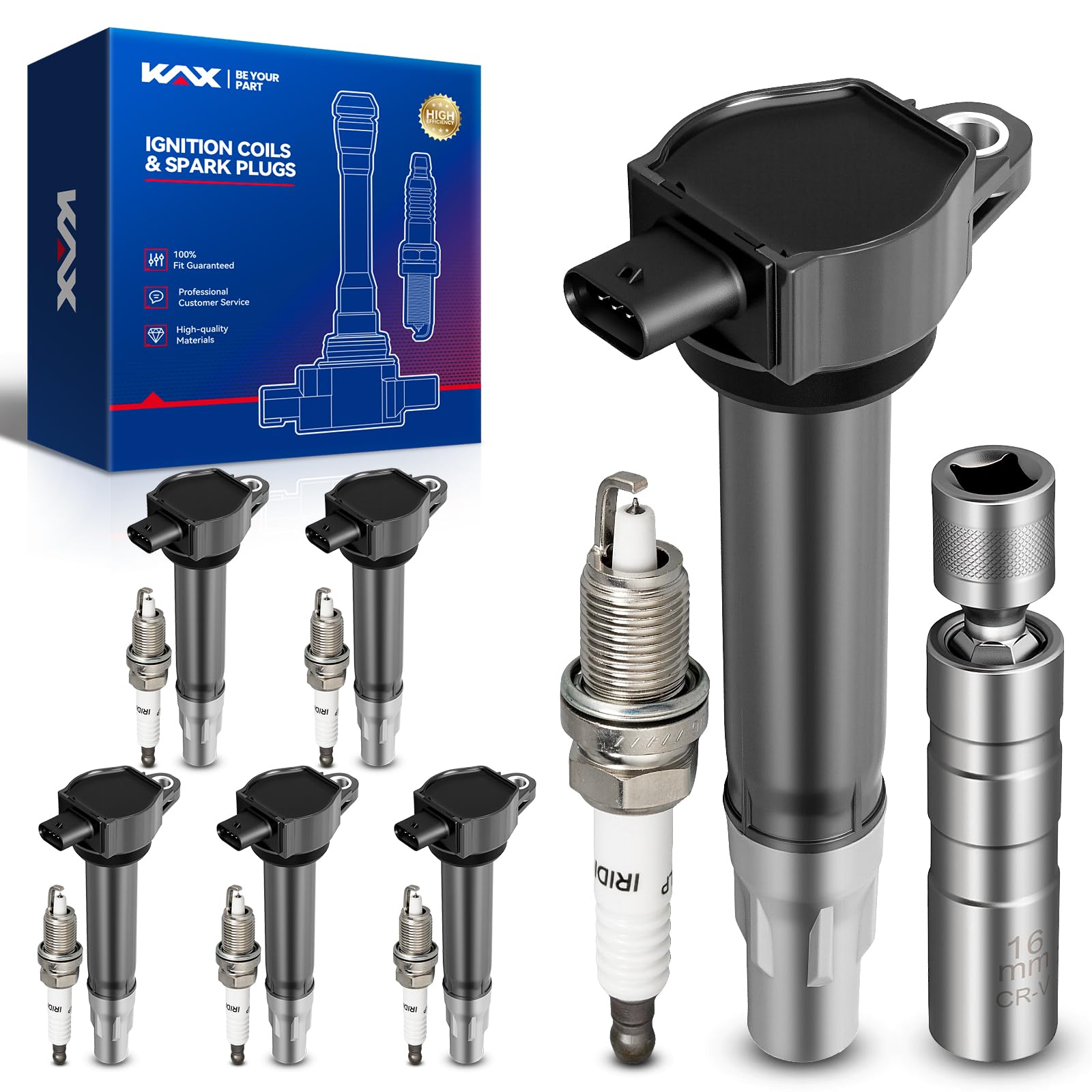 KAX 6 Ignition Coils &amp; 6 Spark Plugs Set Fit for Charger Nitro Chrysler 300