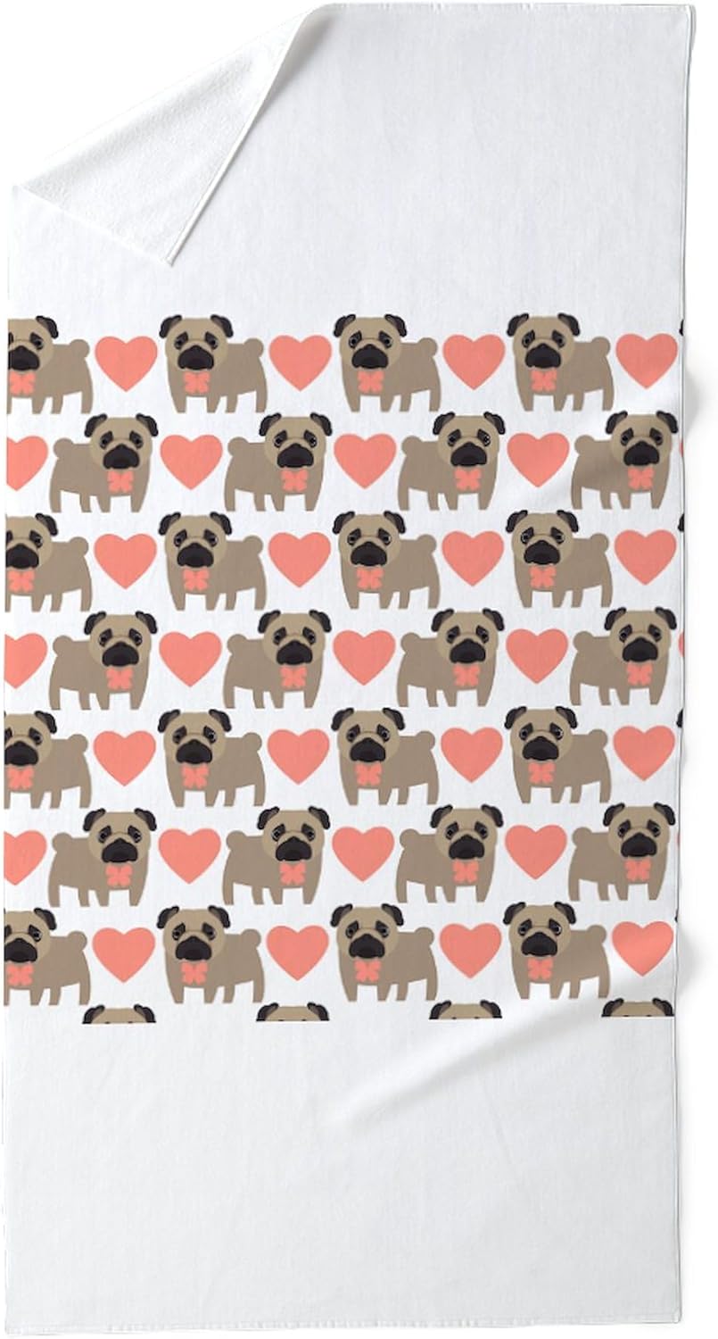 CafePress Pugs and Hearts 30"x60" Absorbent Cotton Back, Soft Beach, Pool Towel