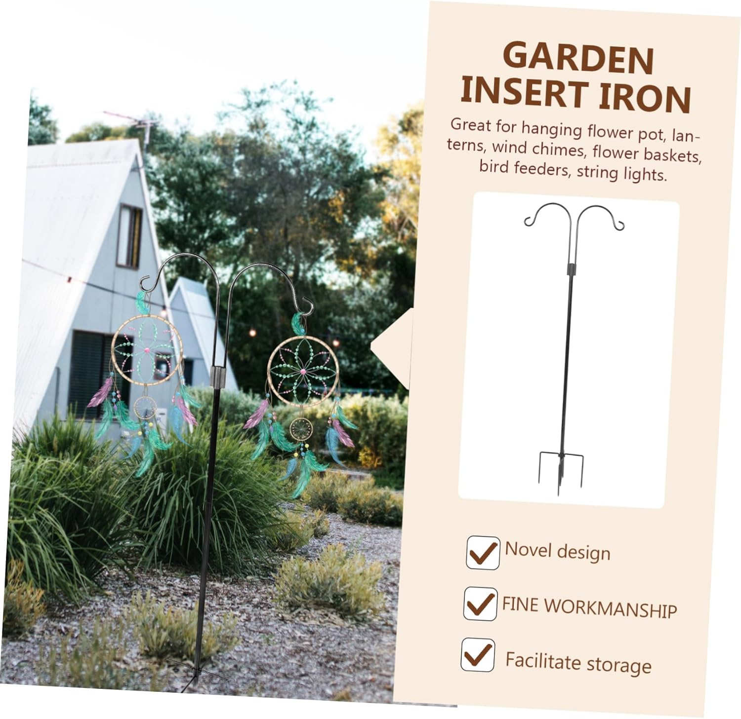 VANZACK Shepherd Hook Ornament Garden Pole Rust Iron Easy Install for Courtyard