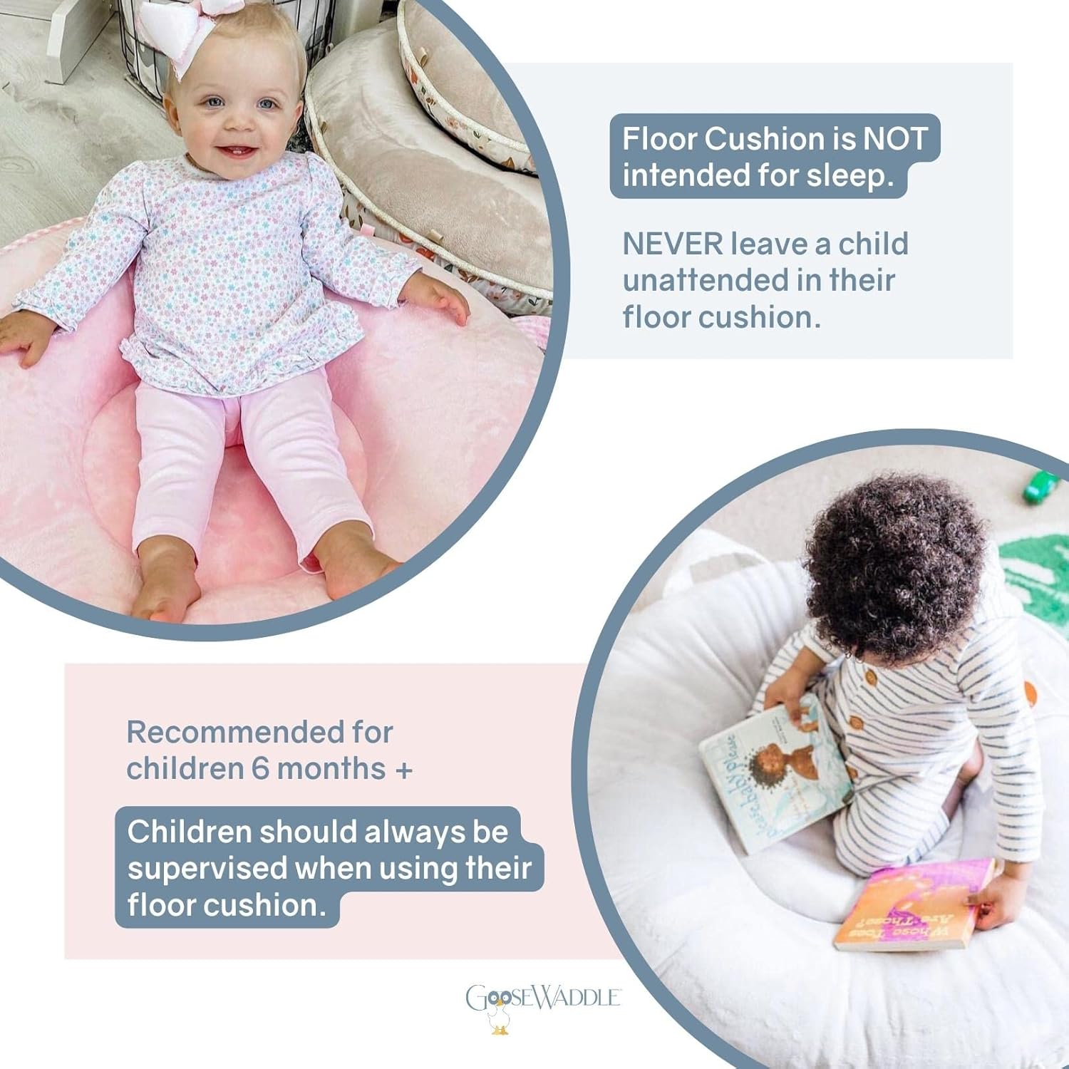 GooseWaddle Soft Comfortable Floor Cushion for Children (Estelle Light Pink)